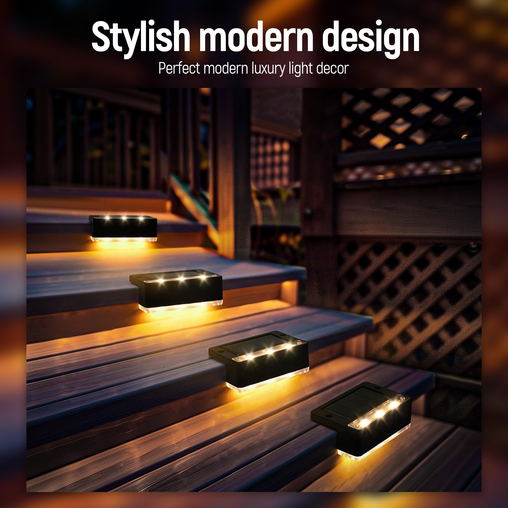 Patiowin 16 Pack Fence Lights Solar Powered, Auto 2-Sided Led Solar Lights Outdoor Decoration For Fence, Stair, Front Porch, Bal