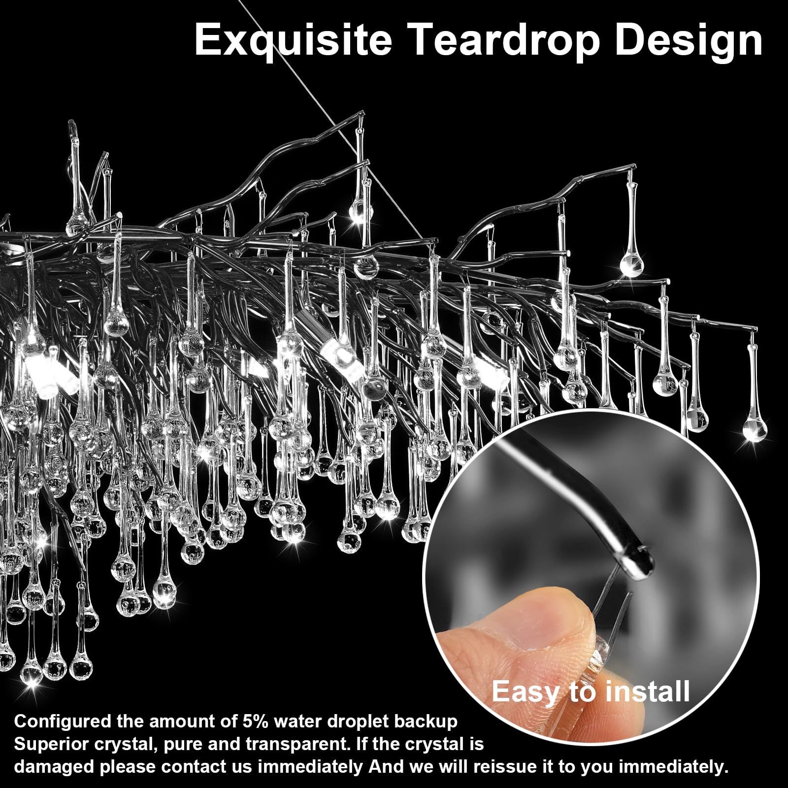 Niuzdu Chandeliers For Dining Room - 31.5'' Modern Black Crystal Chandelier, Round Tree Branch Raindrop Chandelier, Foyer Chande