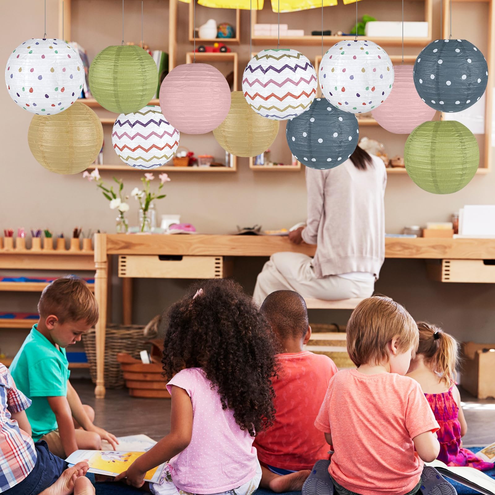 6Pcs Classroom Decorations Paper Lanterns Set 8Inch Boho Hanging Paper Lanterns Ceiling Party Decorations Coloful Paper Lanterns For School Classroom Birthday Weeding Bridal Shower