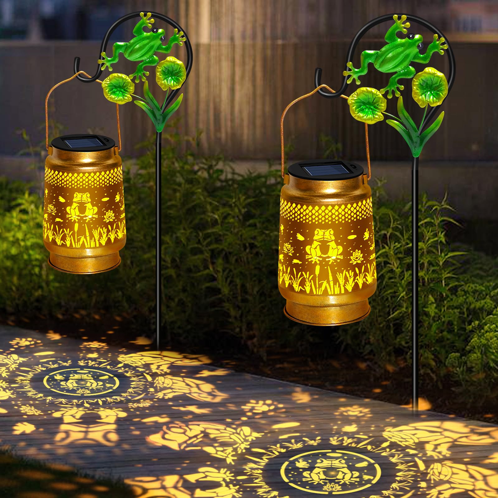 EDOF Frog Solar Lanterns - 2 Packs, Waterproof, Warm White, Metal, with Shepherd Hook, Outdoor Decor for Yard, Garden, Patio