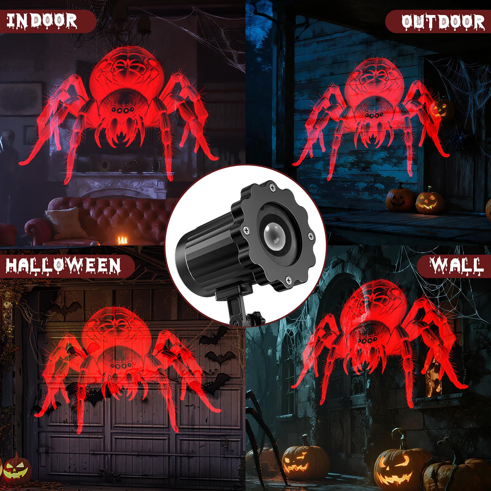 Halloween Projector Lights Outdoor Indoor - 3D Dynamic Halloween Decorations  Waterproof Holiday Light For Window  Wall Cemetery  Holiday Decor-Spider