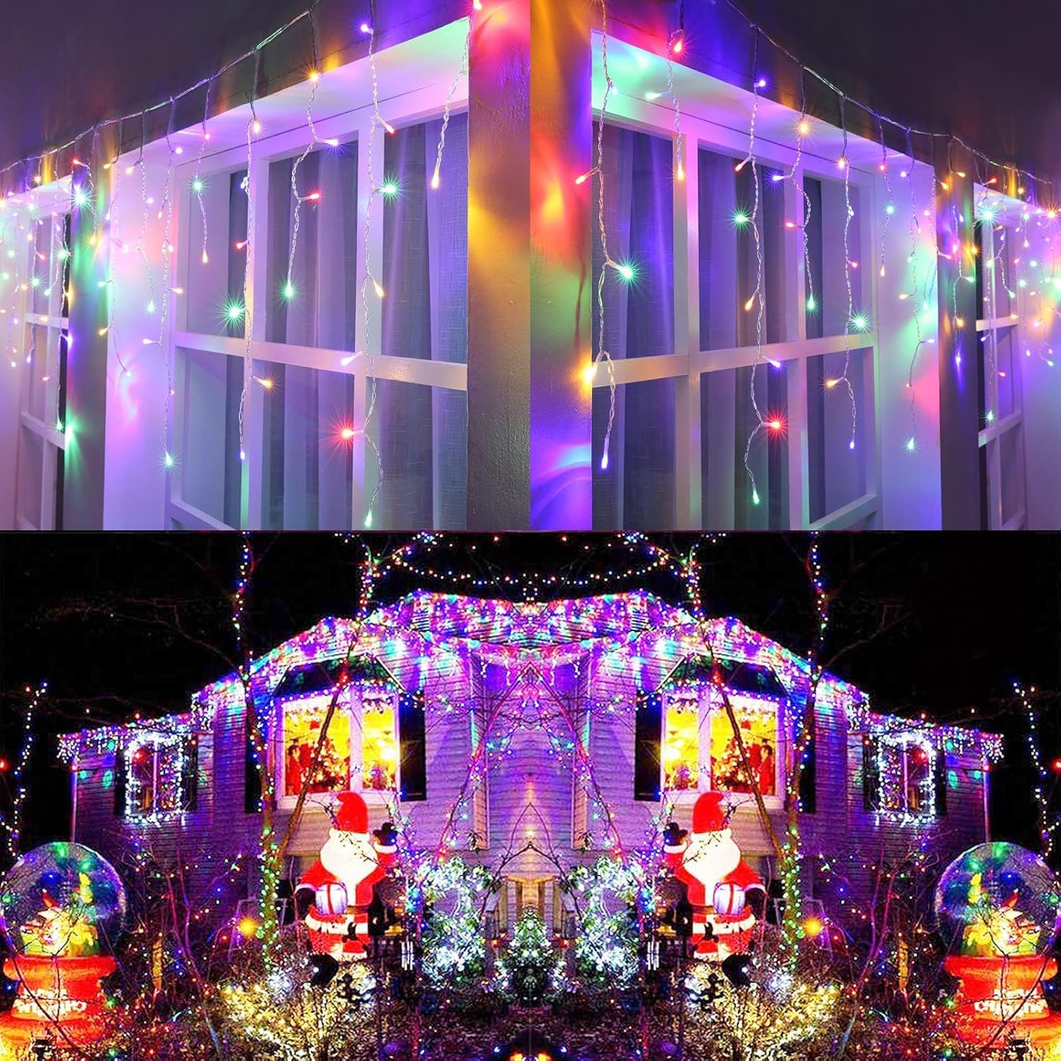Joomer Christmas Icicle Lights - 65FT Multicolor Waterproof String Lights, 8 Modes Timer, Model SSL0500-I-24V