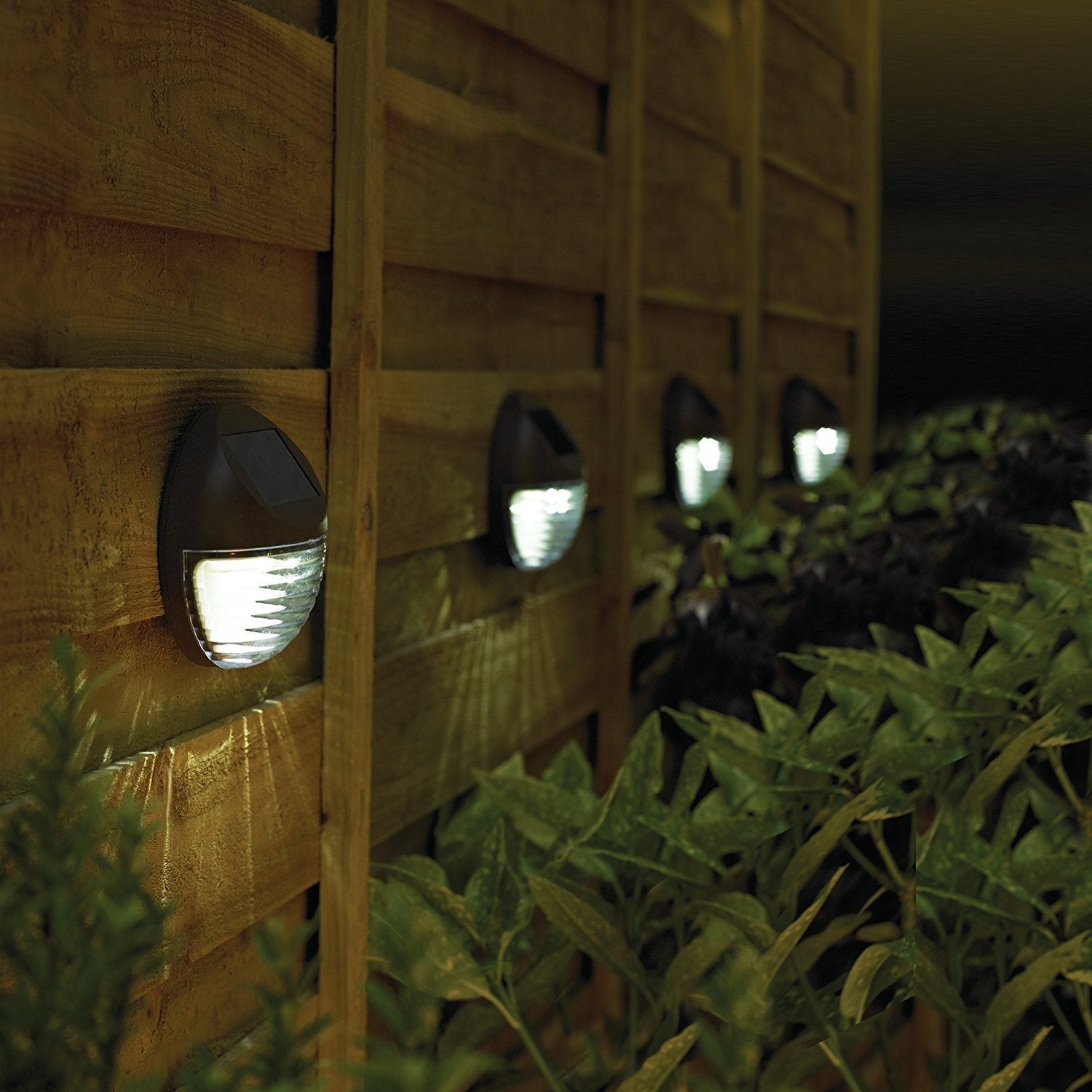 kinna Solar Deck Lights, 4 Pack LED Waterproof Step Lights, Dark Brown, Model PD-29578, for Railing, Stairs, Fence, Yard