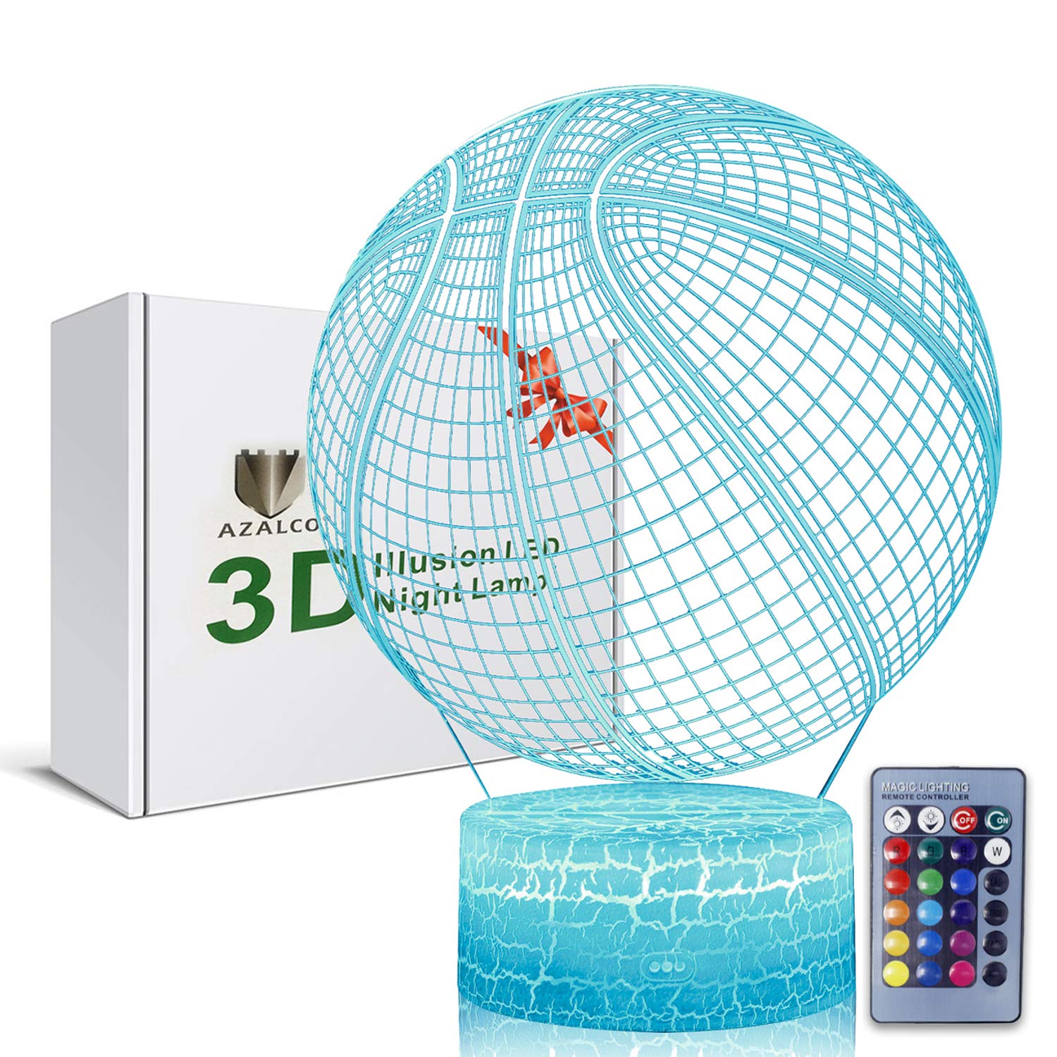 AZALCO 3D Basketball Night Light, Color Changing & Dimming LED Lamp, Remote Control, Acrylic Decor for Kids, Model 20180916NLUS03