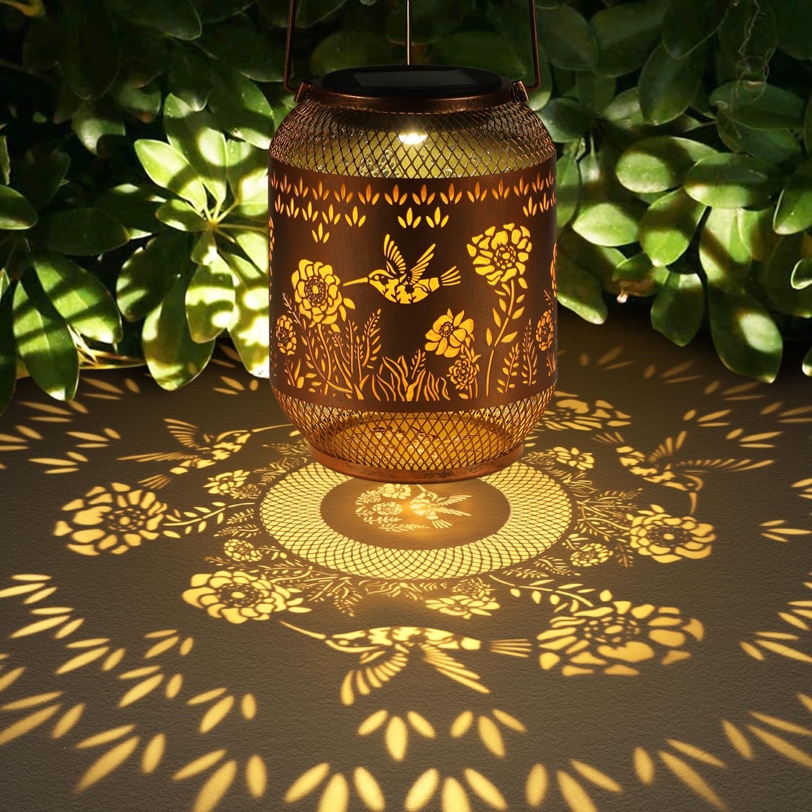 Doogarden Solar Lanterns - Waterproof Metal LED Lights for Garden Decor, White, Hummingbird Design, Model D-DL-301