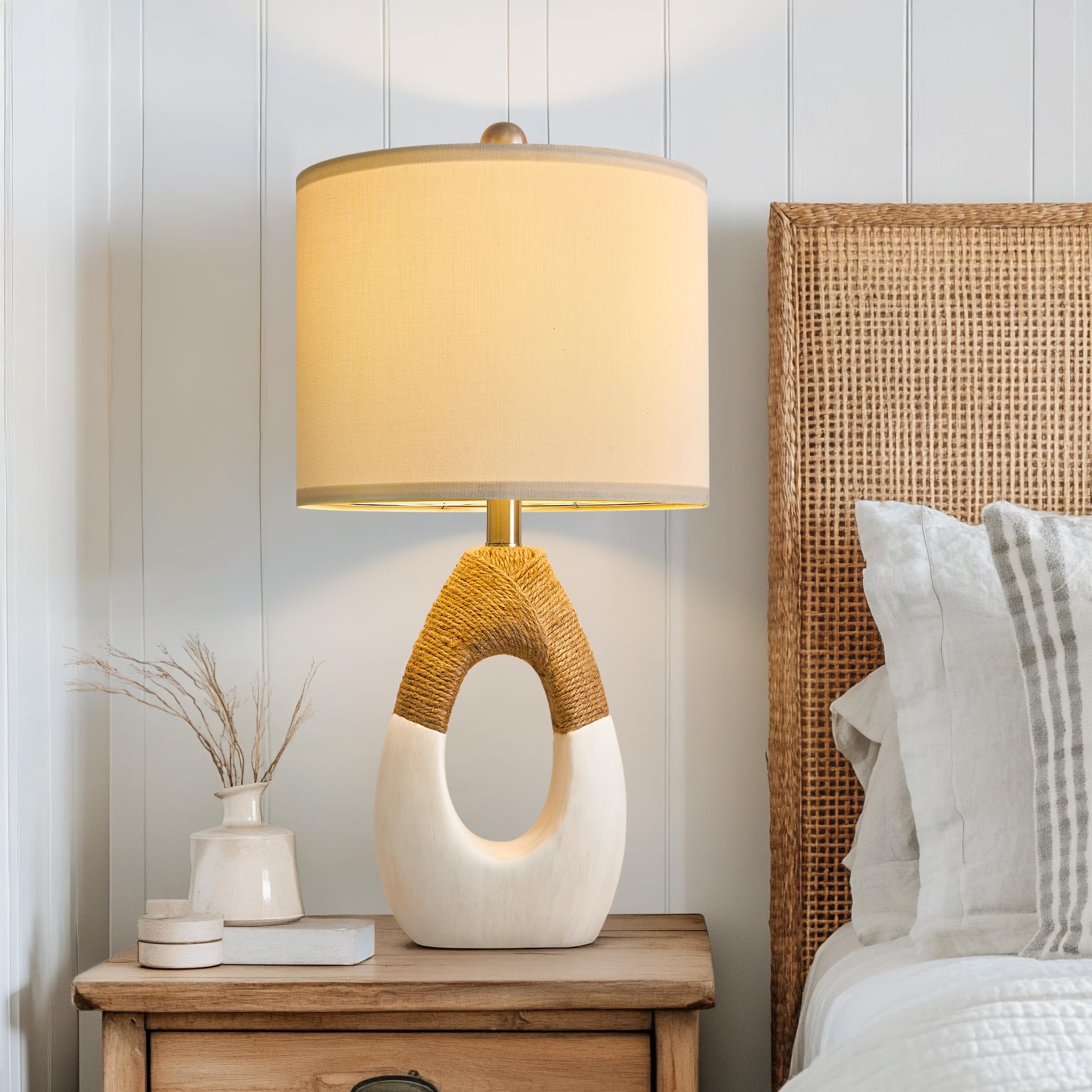 Oyears 22    Boho Table Lamps For Bedroom Living Room Upgraded Set Of 2 Medium Farmhouse Rattan Table Lamps, Rustic Home Decorat