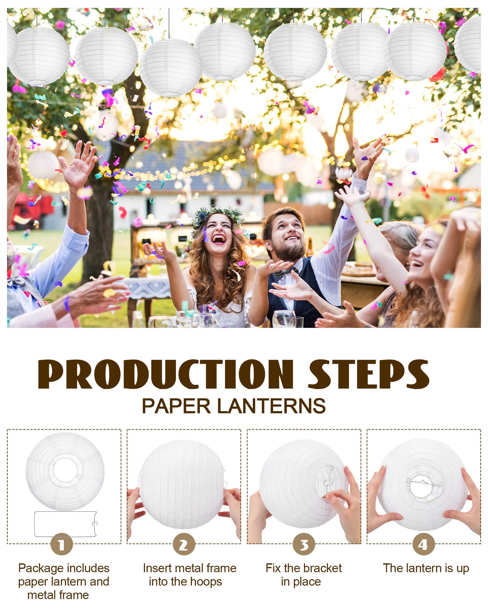 Treela 30 Pack White Chinese Japanese Paper Lanterns Decorative Hanging Ball Lanterns Round Paper Lantern Lamps For Wedding Birthday Party Home Decorations(8 Inch)