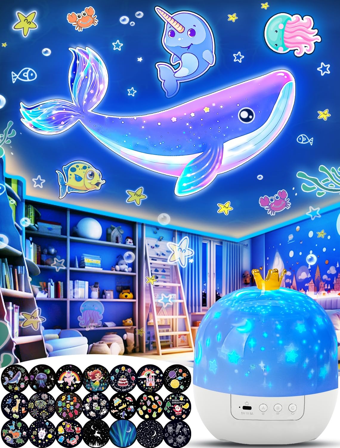 21 Sets of Films, Projector Night Light for Kids Bedroom, Ceiling, Kids Night Light Projector, Star Galaxy Projector with 360 Ro
