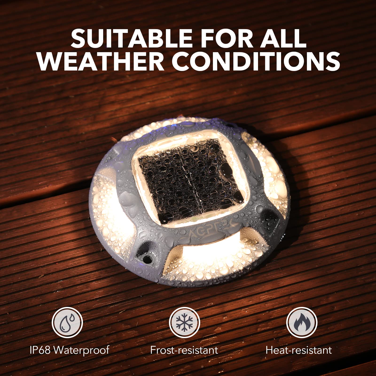 Agptek Solar Driveway Lights Outdoor 8 Pack, Solar Deck Lights 2 Color Modes Dock Lights Waterproof Driveway Markers Step Lights