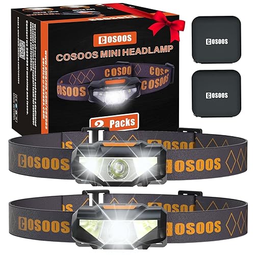 COSOOS 2-Pack Mini LED Headlamps, Waterproof, Lightweight 1.6oz, Ideal for Running, Camping, Night Jogging, Portable Cases Included