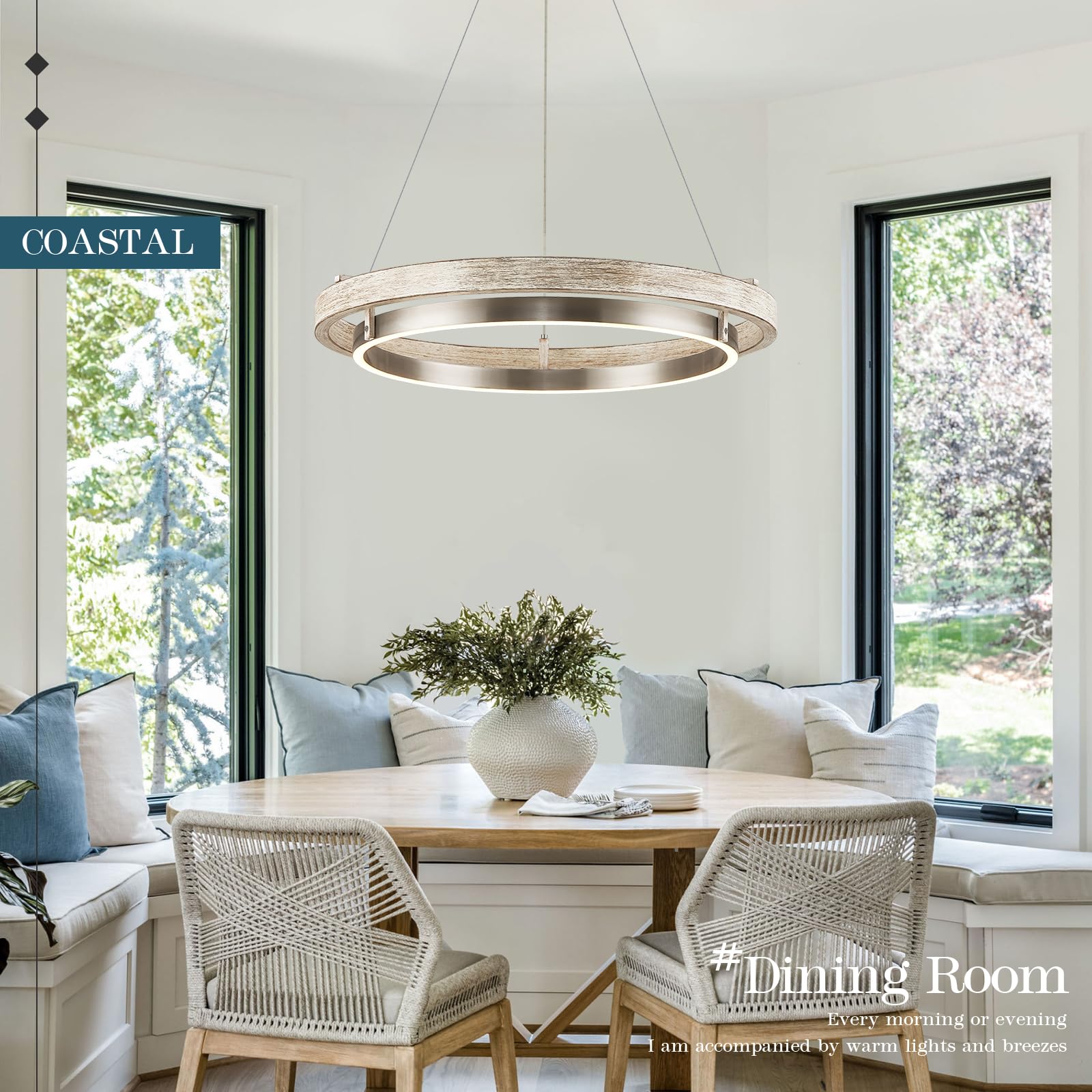 Led Ring Chandelier Weathered Wood Nickel Chandelier Dimmable Round Foyer Chandeliers Light Farmhouse Circular Chandeliers For D