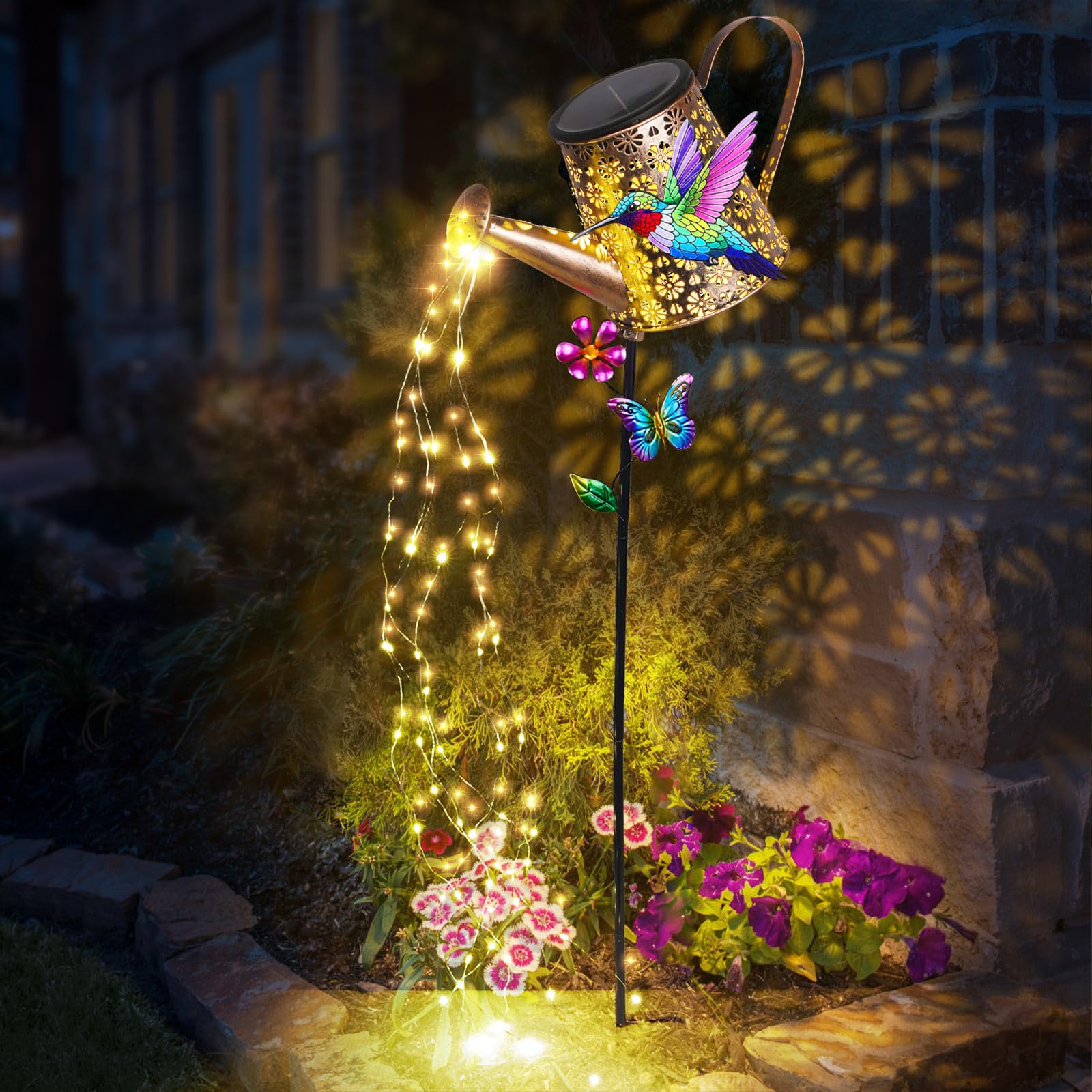 Solar Lights Outdoor Decorative,Metal Solar Watering Can Lights With Hummingbird, Waterproof Garden Stake For Yard Lawn Patio Pa