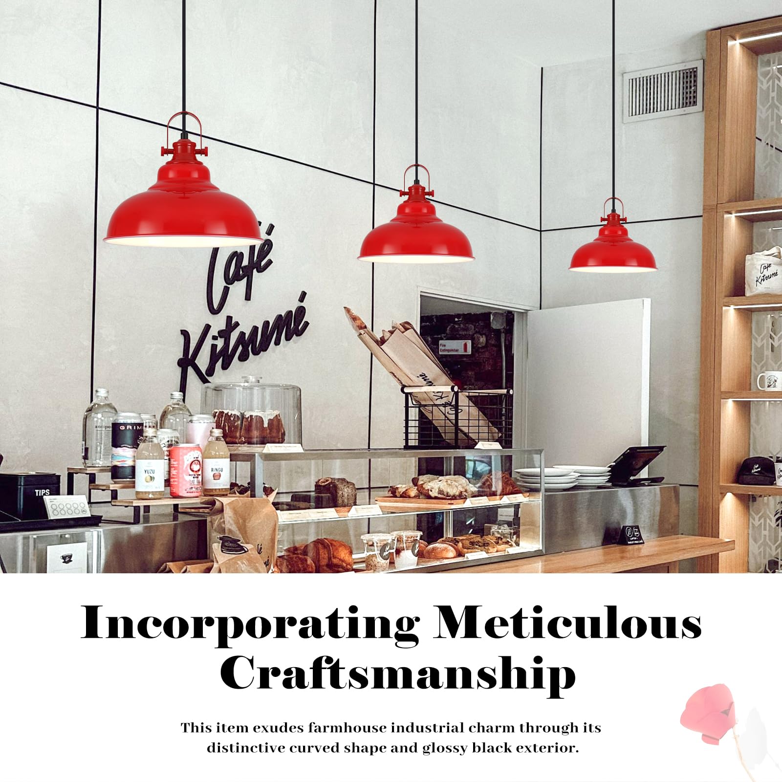 Guihualove Red Pendant Lights Kitchen Island, 2 Pack Kitchen Island Lighting, Farmhouse Pendant Light Fixtures (11.41'' W), Isla