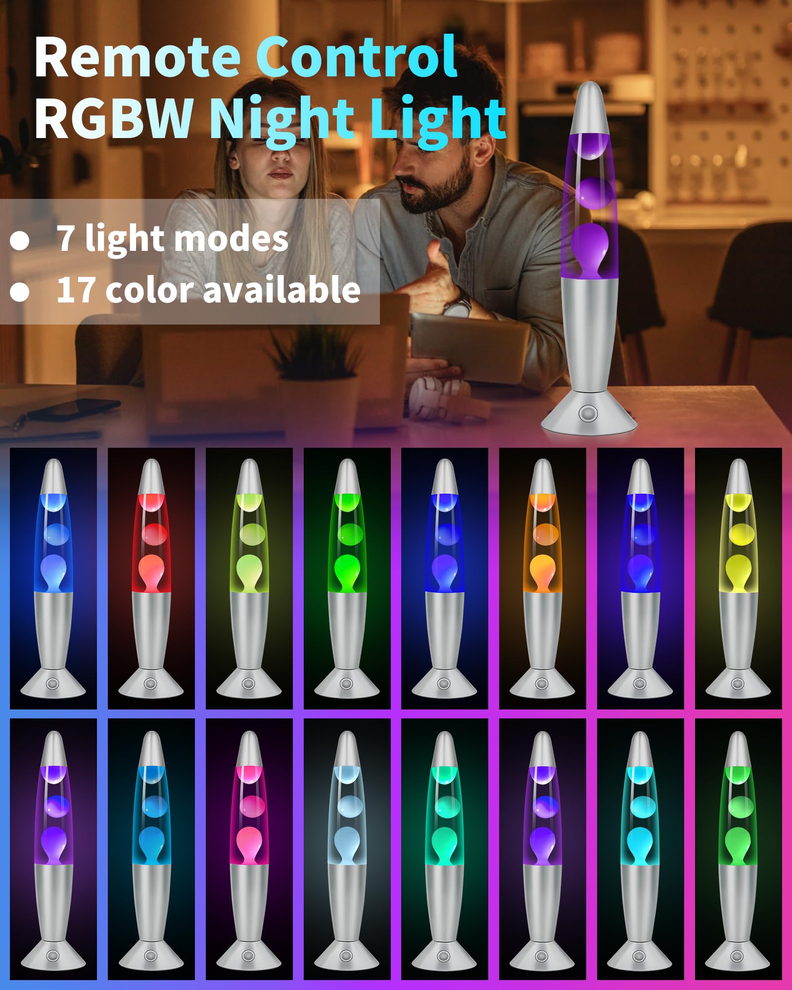 17 Colors Changing Liquid Motion Lamp With Remote: 13.5 Purple Led Night Light For Kids mature-themeds - Relaxing Table Lamp For Bedroom Office - Glitter Mood Lighting For Home Decor Christmas Decorations