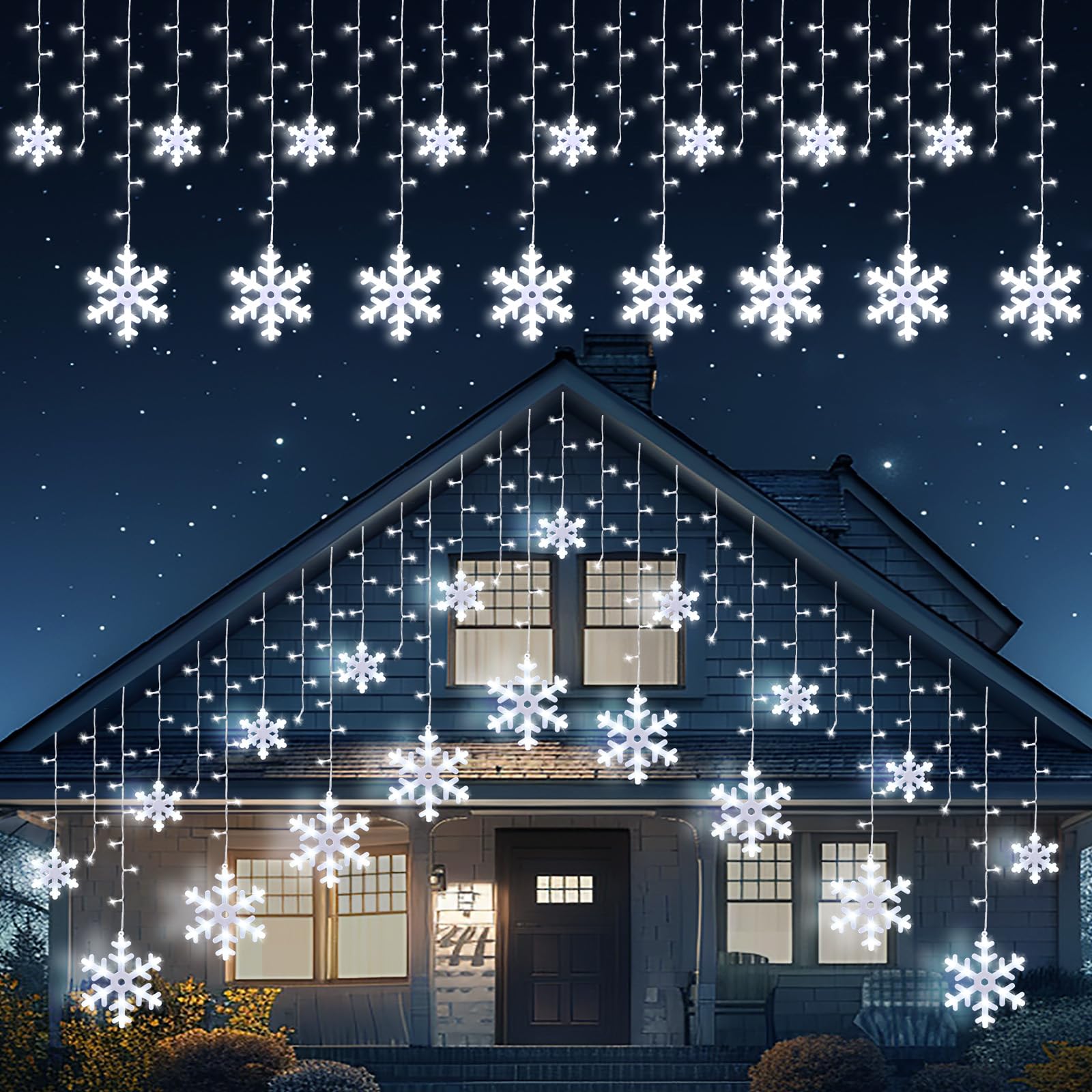 Brightown Snowflake Lights, 20Ft 228 LED Icicle Lights for Outside with 24 Drops, Connectable Curtain Christmas String Lights fo