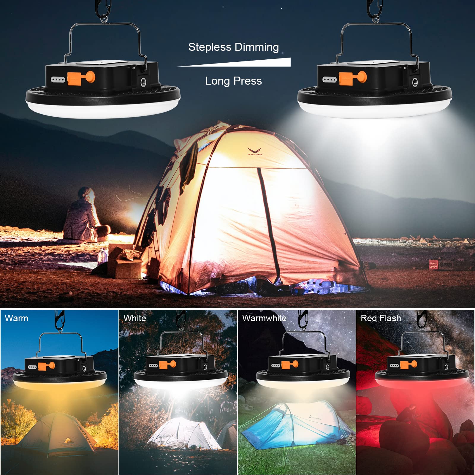 Iodoo 16500Mah 60W Rechargeable Camping Light With Remote 3000Lm 2700/4000/6500K Led Camping Lantern Portable Waterproof Tent Light Power Failure Emergency Survival Kits For Fathers Day Gift