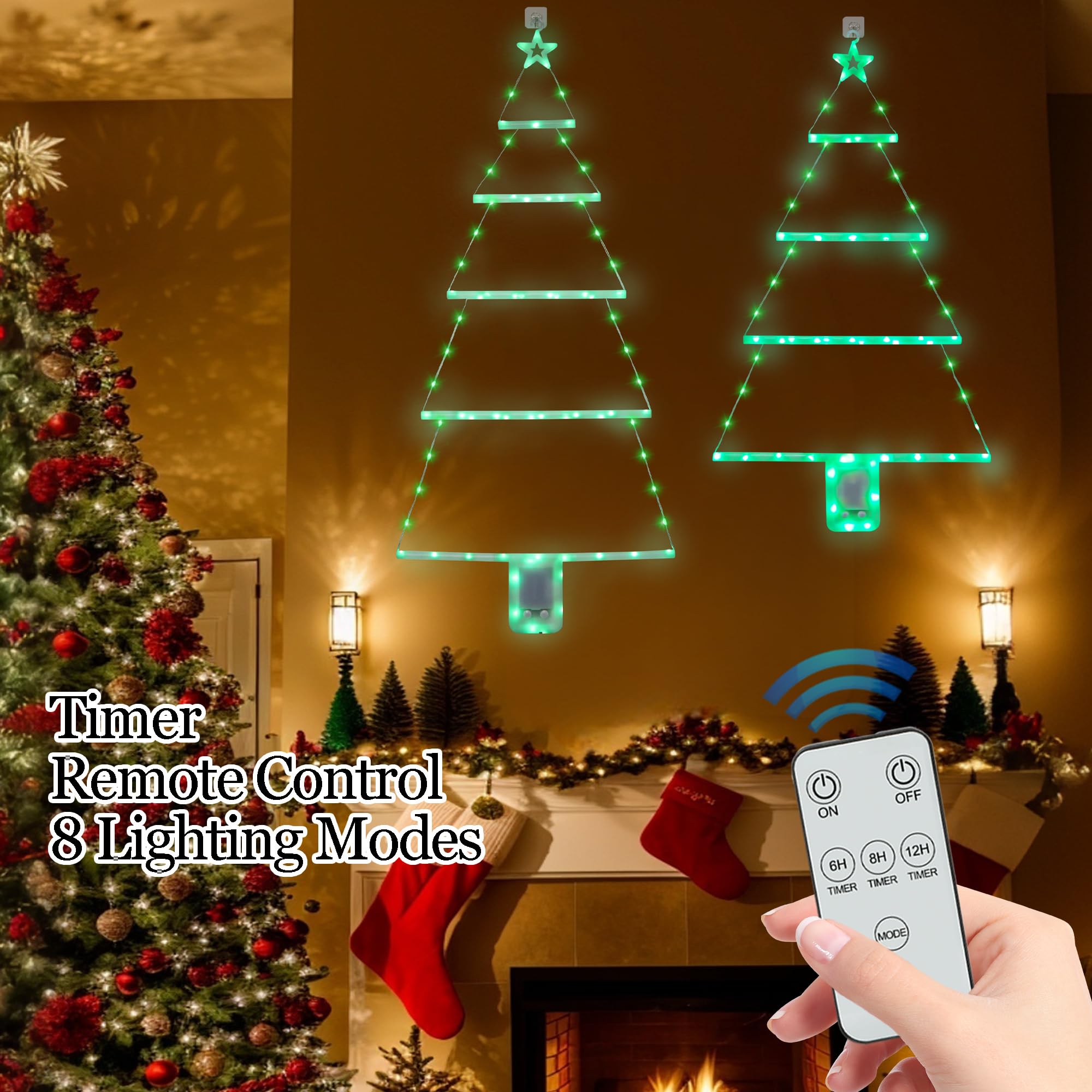Obralitic Christmas Tree Ladder Lights, 2 Pcs with Remote, 3 FT & 2.4 FT, 8 Modes, LED Indoor Decoration, Green, Model AM2416