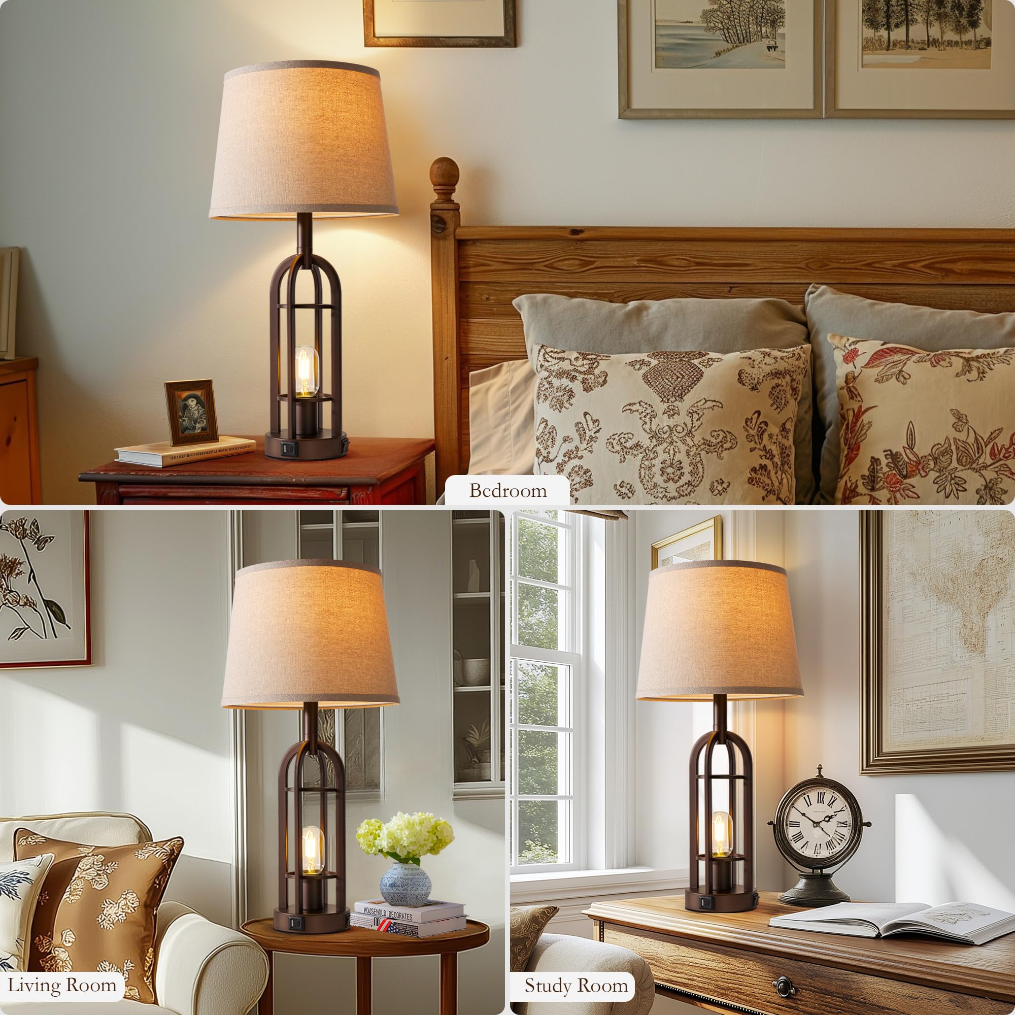SRJJA Table Lamps Set of 2 - Farmhouse Industrial Design, 24'' with USB, Oil-Rubbed Bronze, Model QY_S2227-2T ORB, 4