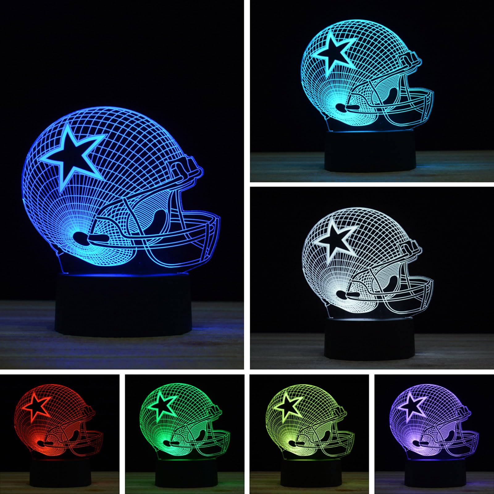 Xinyemei 3D Illusion Night Light Desk Lamp, 7 Colors Auto Gradual Changing Usb Powered Led Lights With Touch Switch For Kids Gifts Home Decoration (Baseball Helmet)