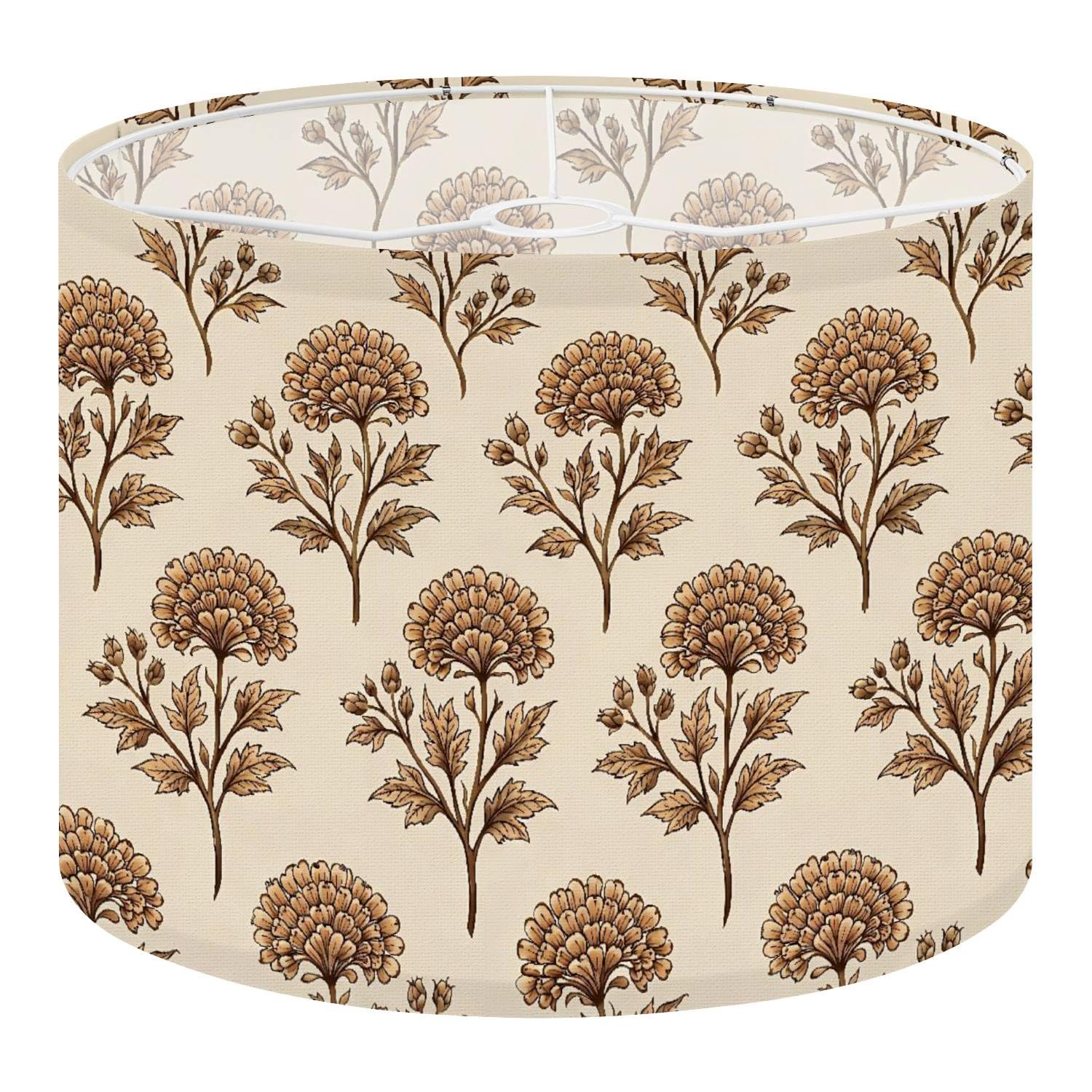 Boho Drum Lamp Shades - 11 x 11 x 8.9 Ajrakh seamless block print floral batik Replacement Natural Linen Lampshades for Table Lamps  Floor Lamps Easy Assembly