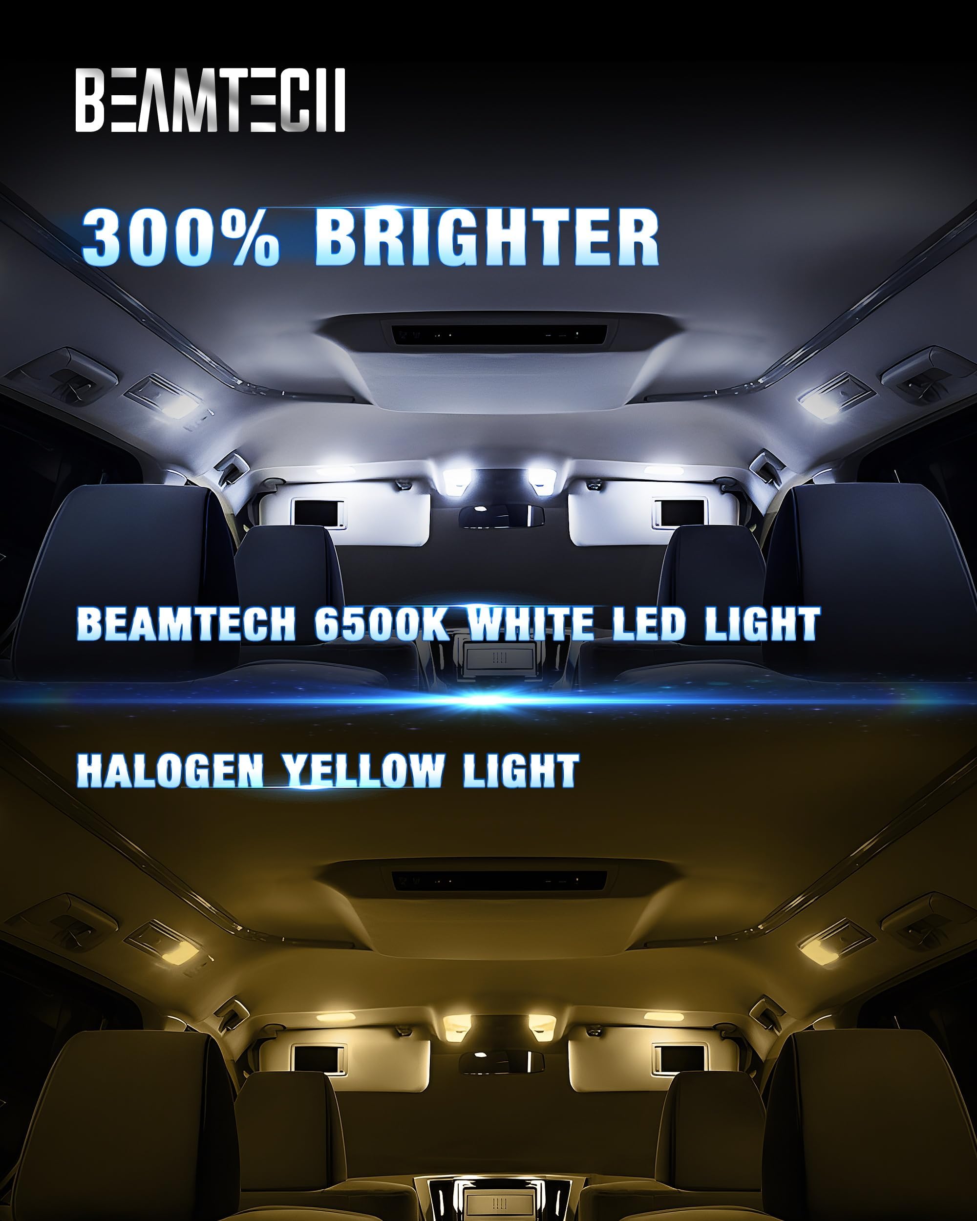 Beamtech 194 Led Bulbs 6500K White, 168 T10 2825 W5W Interior Led Lights For License Plate Interior Dome Map Door Courtesy Dash