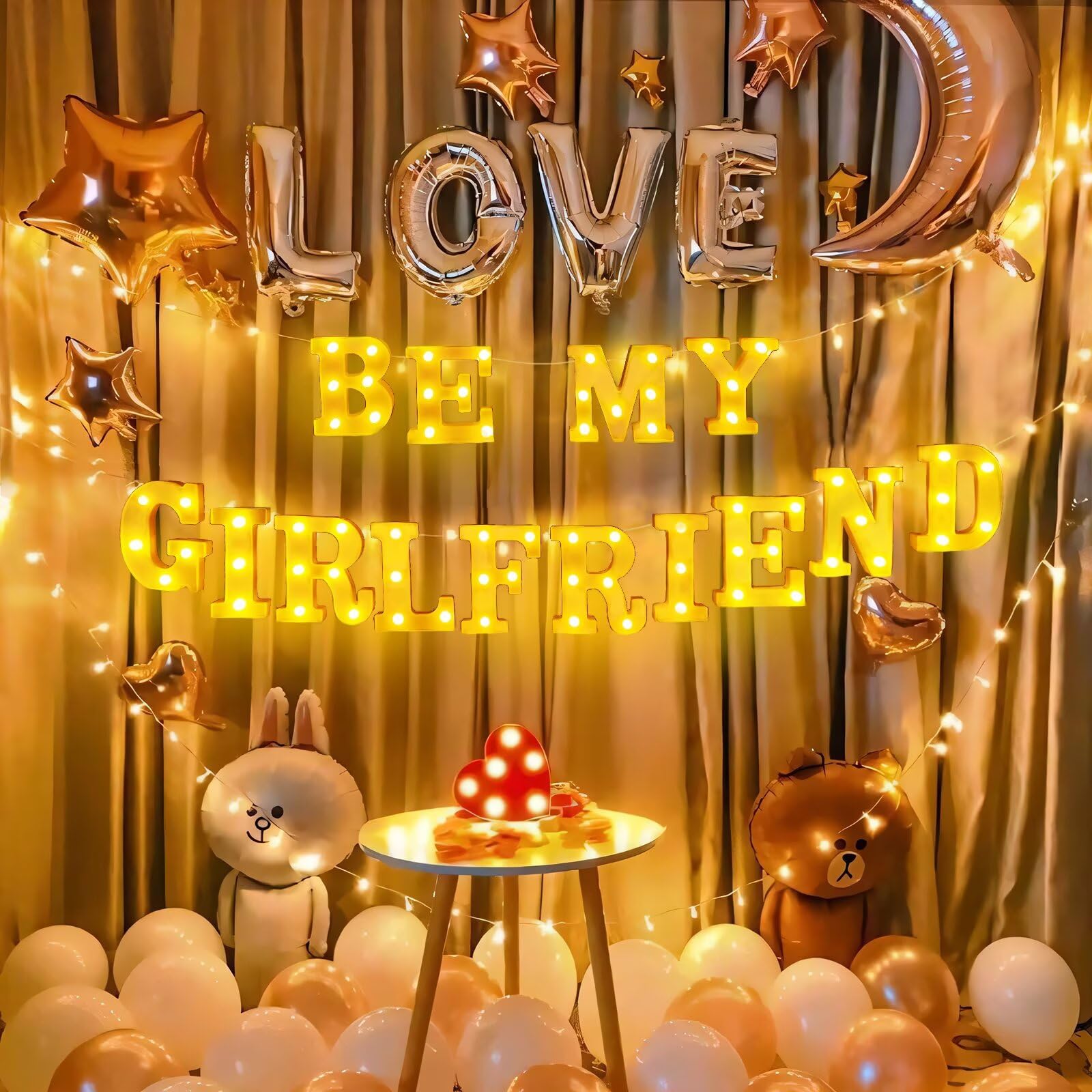 Ifncpf Be My Girlfriend Light Up Letters Proposing Decorations Set Includes 14 Led Light Letters And 1000 Rose Petals ValentineS Day Ornaments
