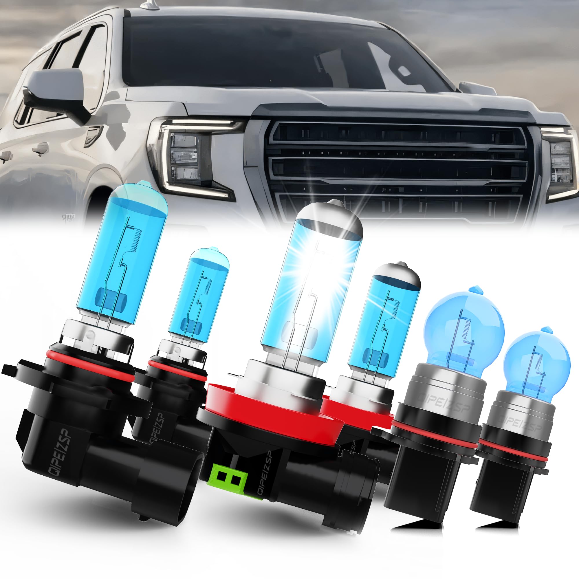 QIPEIZSP Compatible With GMC Yukon XL 2015 2016 2017 2018 2019 Lights Headlight Bulbs, 9005/HB3/H10 High Beam + H11/H8/H9 Low Be