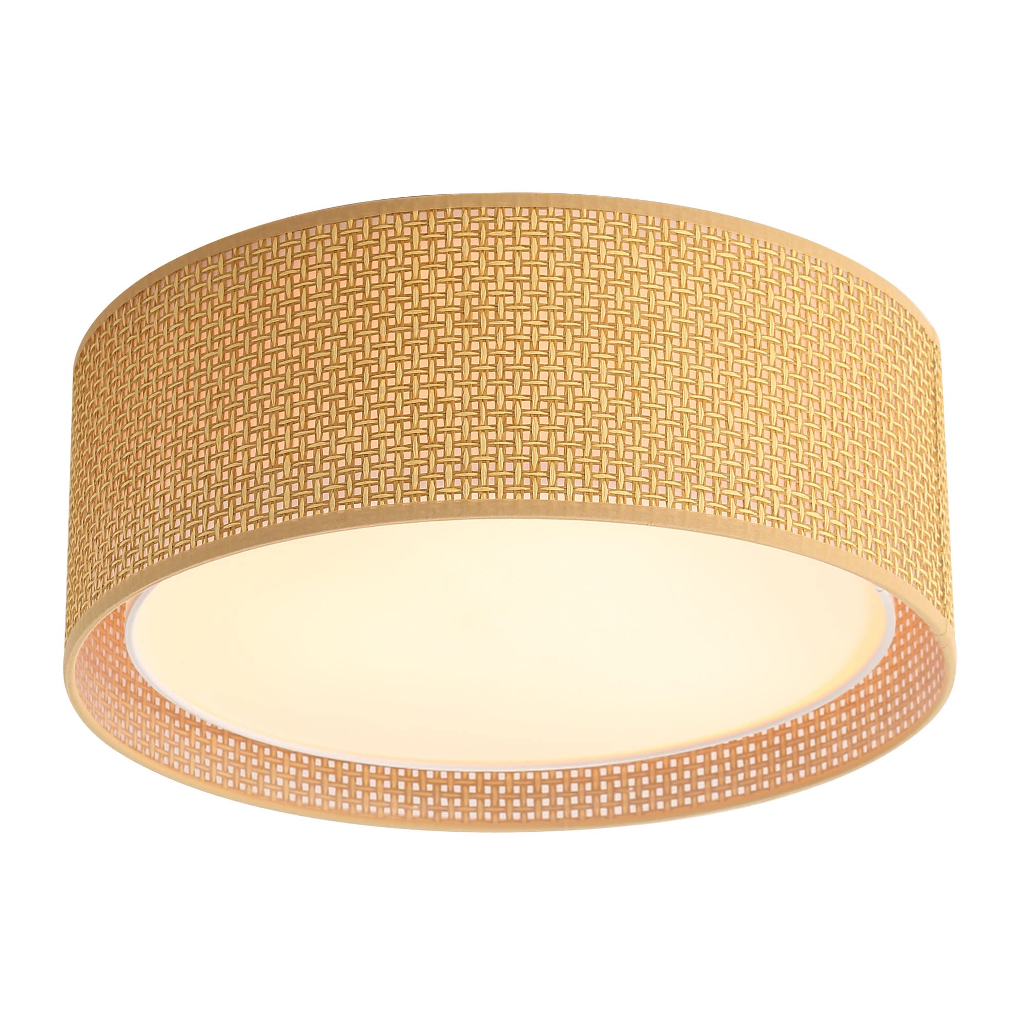 WINGBO 3-Light Flush Mount Ceiling Light Fixture, Fabric & Acrylic, Medium 15.7in, Brown, Model WBFM-KY11-SP-FBA