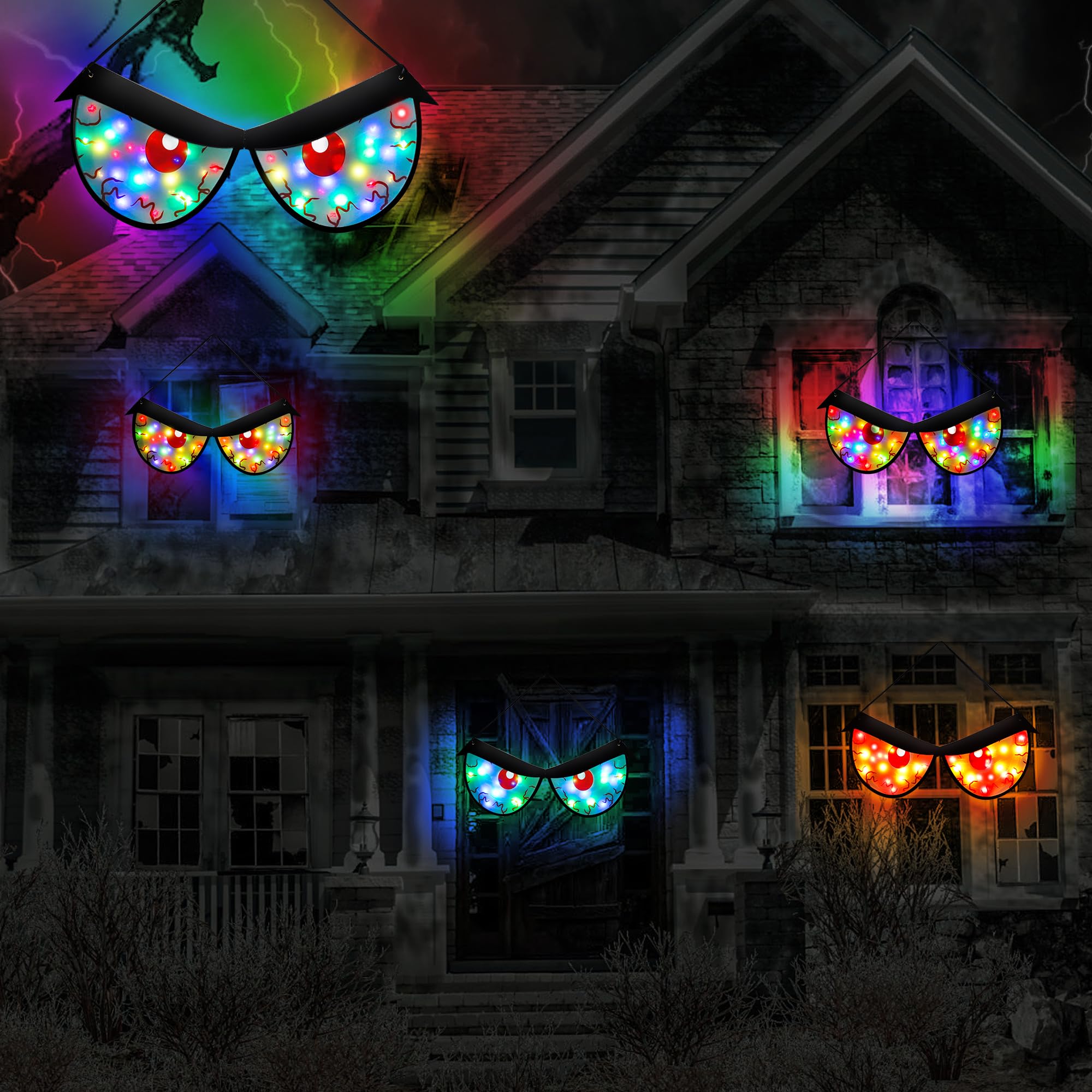 [Timer & 8 Modes] Halloween Decorations Spooky Eyes Lights, Extra Large 21 Inch Halloween Window Decorations Rgb Lights Glowing Eyes Halloween Window Lights Usb Powered Halloween Decor Indoor Home