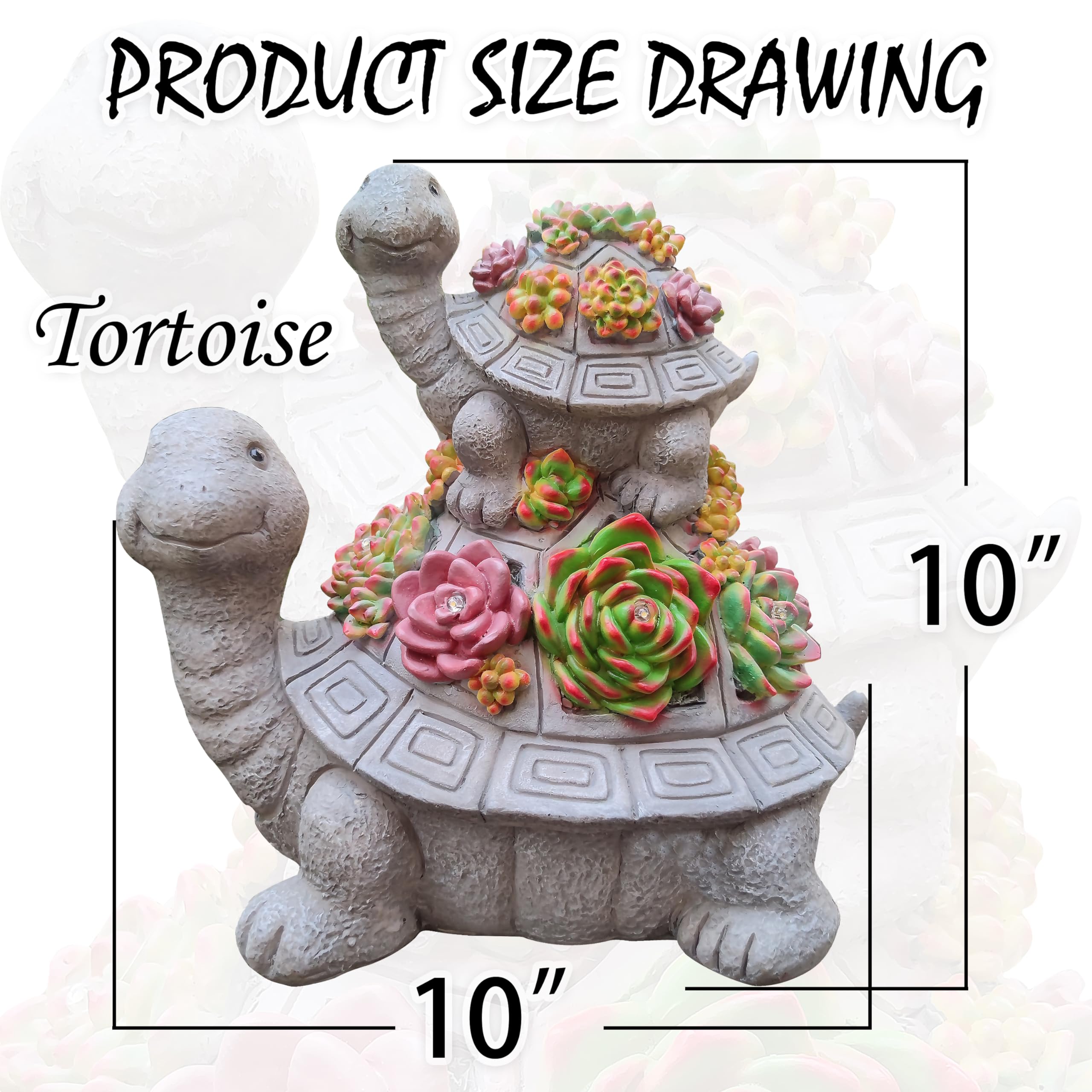 VIOYOUNS Large Solar Turtle Garden Statue with Succulent & 6 LED Lights, Outdoor Decor for Lawn & Yard