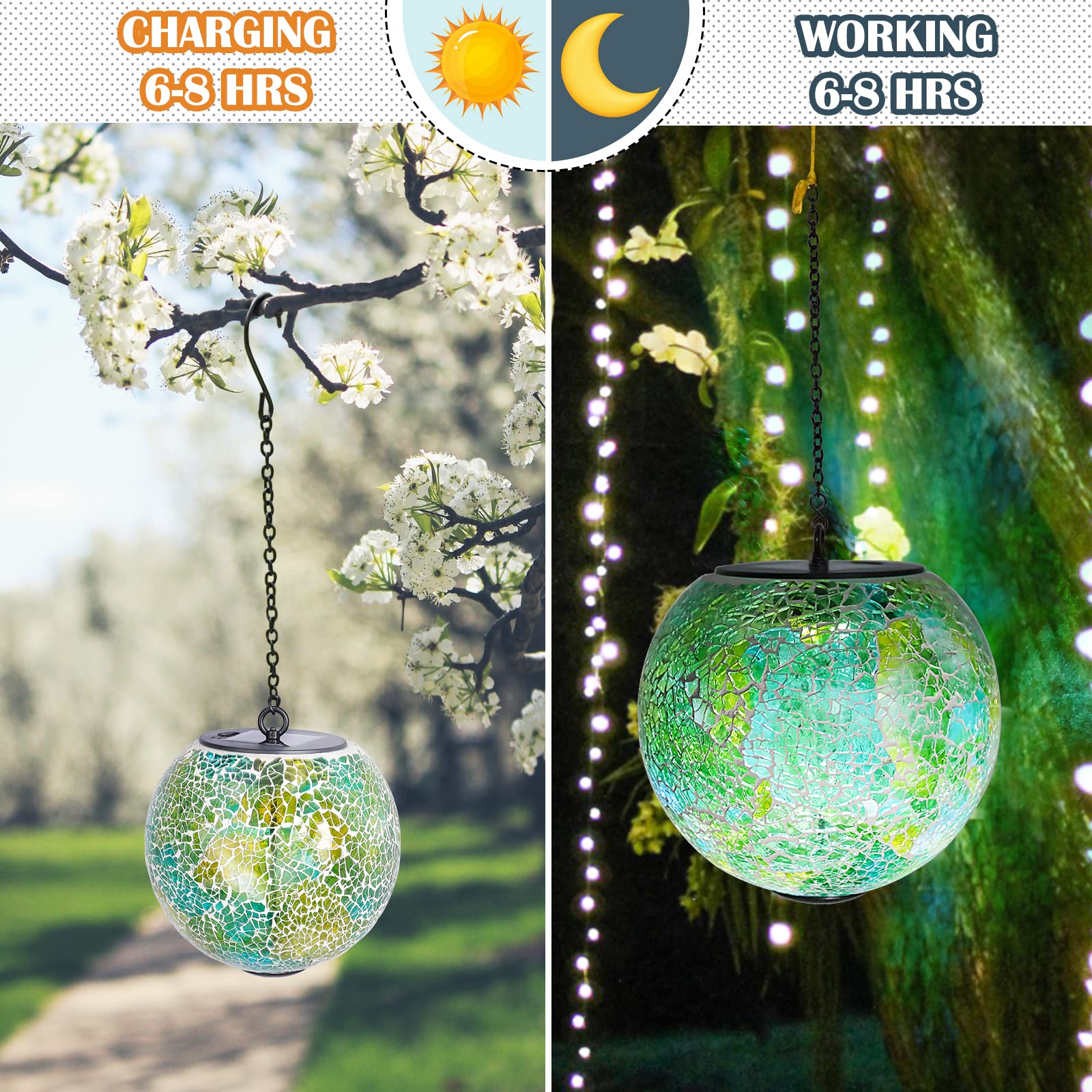Wonder Solar Green Solar Hanging Lantern - Waterproof Mosaic Gazing Ball For Garden & Patio Decor