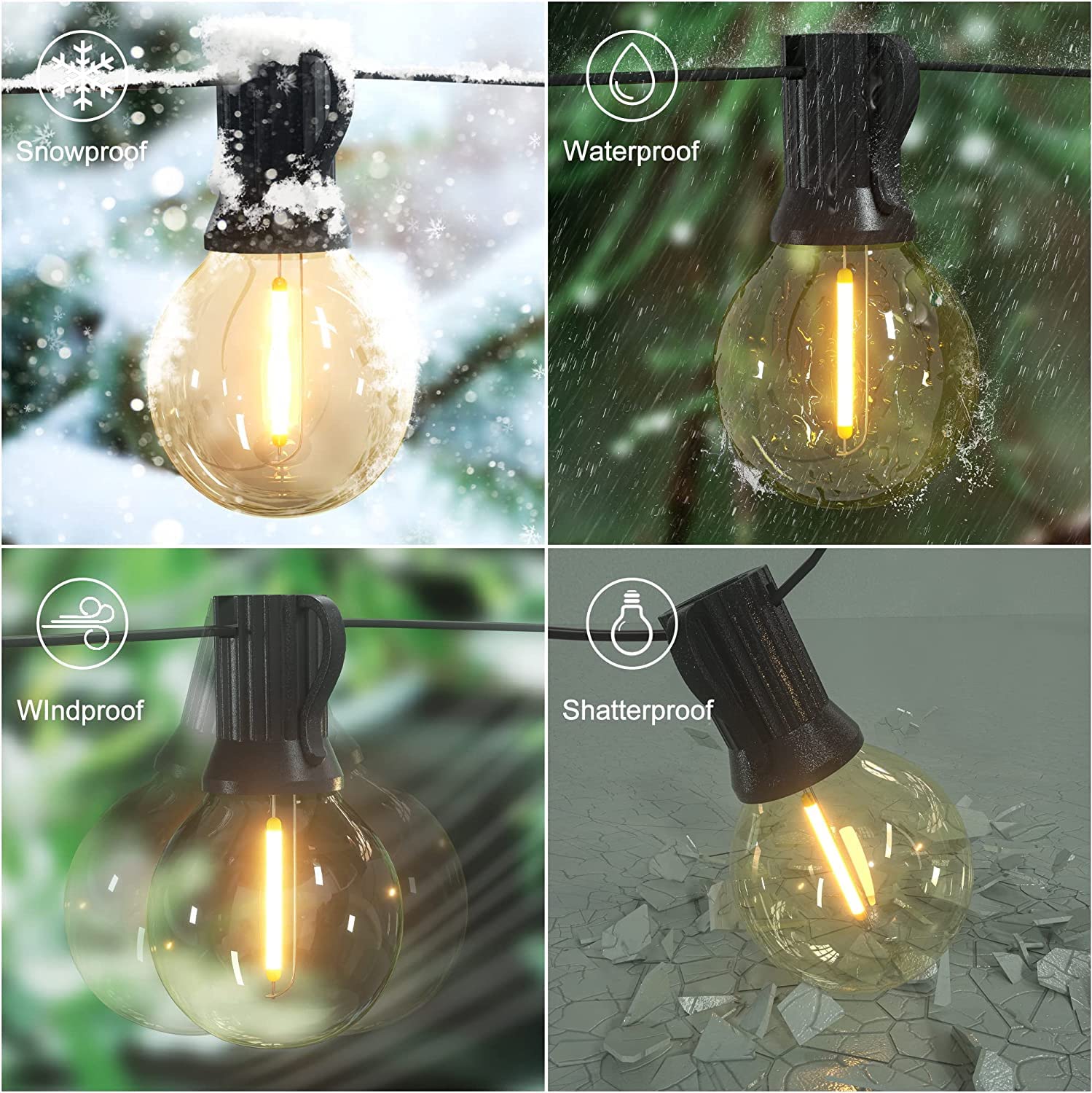 Abeja G40 LED Globe String Lights, 25Ft, 25 Shatterproof Bulbs, Waterproof, Black Wire, Outdoor Patio Lights