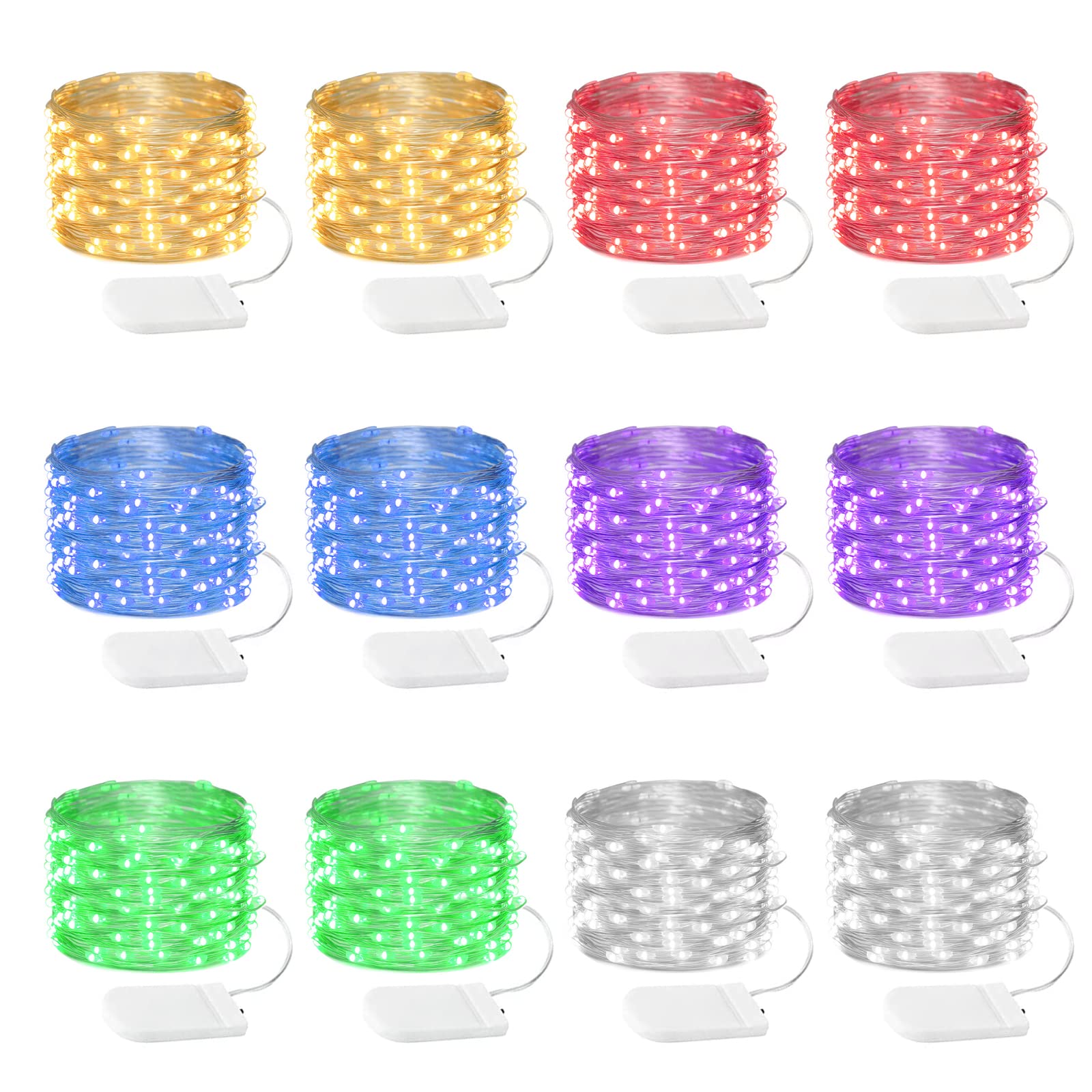 Rivokeer 12 Pack Fairy Lights, 7FT 20LED Waterproof Silver Wire, Copper Material, Mixed Color, Model tx12p-hs, Ideal for Indoor/Outdoor Decor