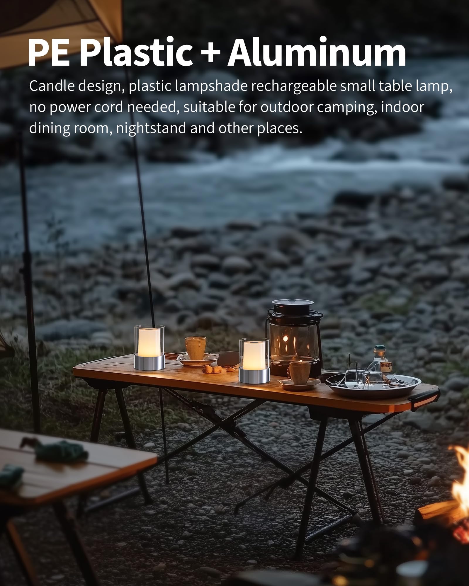 Newsee Led Touch Night Light 4&quot; For Nursery & Outdoor, Rechargeable Chrome Table Lamp, Set Of 2