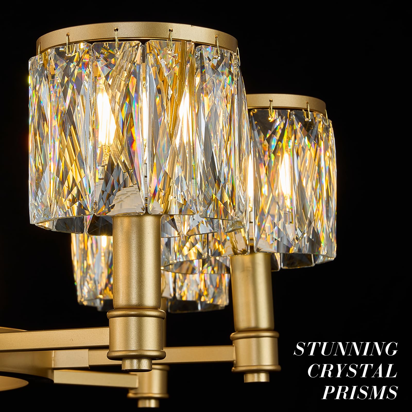 FookChak 10-Light Crystal Glass Chandelier, 38in Gold Modern Fixture for Dining Room, Foyer, Bedroom