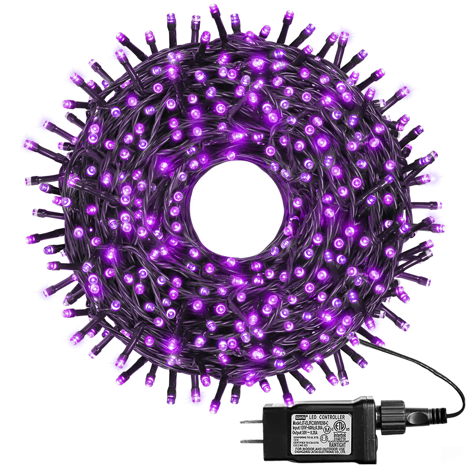 kemooie 500 LED Purple Christmas Lights, 164FT, Waterproof, 8 Twinkle Modes, Model HB-500COI