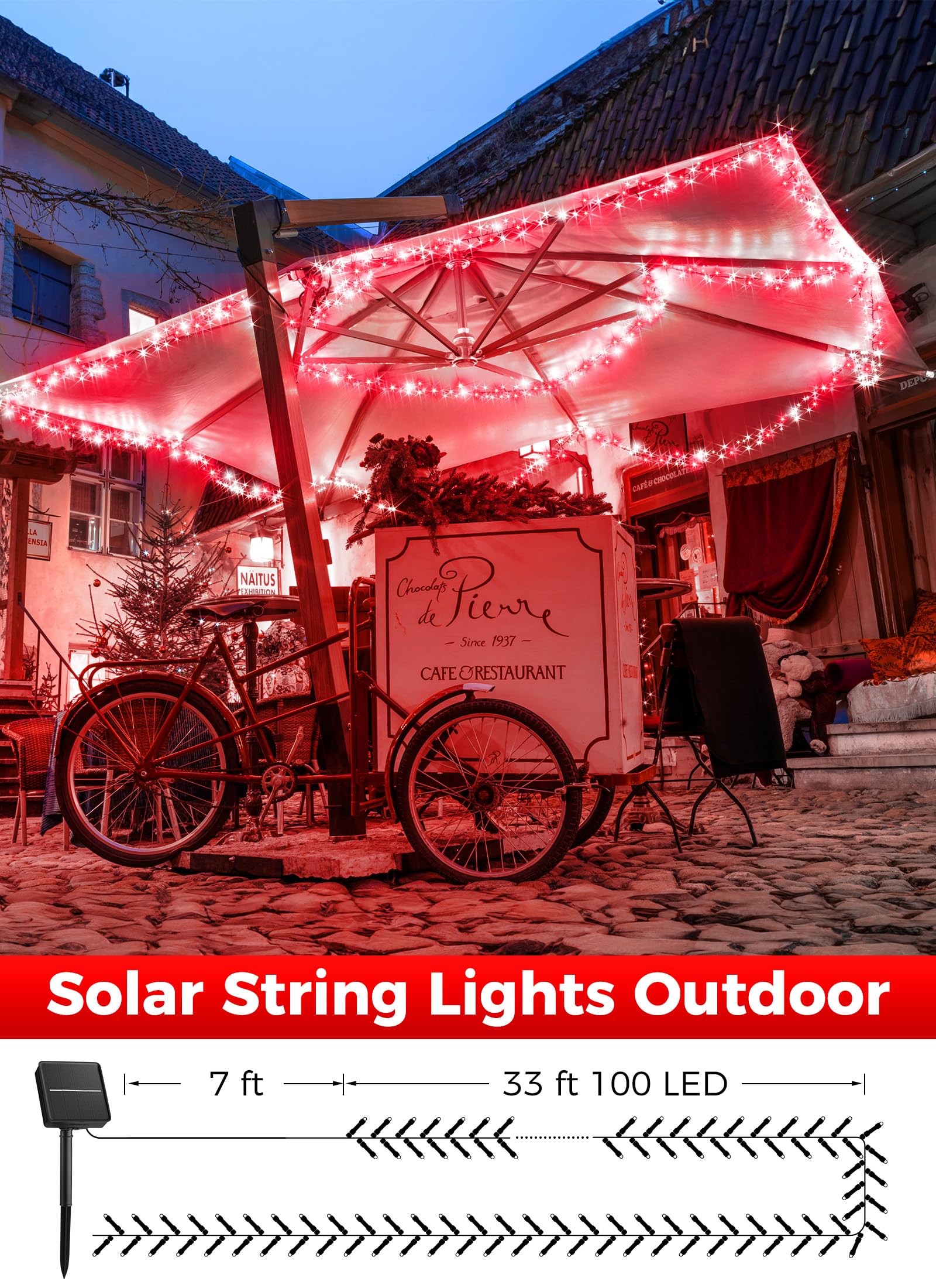 Minetom Solar Christmas Lights Outdoor Waterproof, 2 Pack Total 80Ft 200 Led Solar Lights With 8 Modes, Solar Christmas Outdoor Decoration, Solar String Lights For Outside House Tree,Red & Pure White