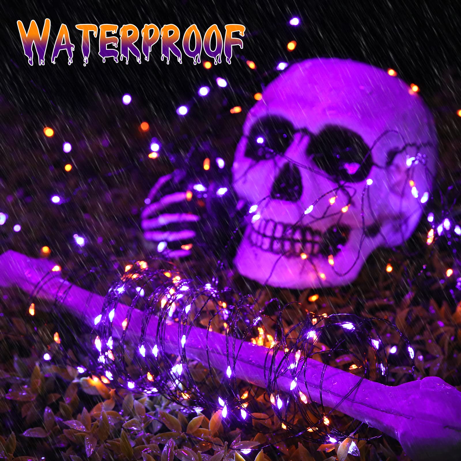 Joomer Solar String Lights - 80FT 240LED Waterproof Fairy Lights - 8 Modes - Orange Purple - Halloween Decor - 2 Pack
