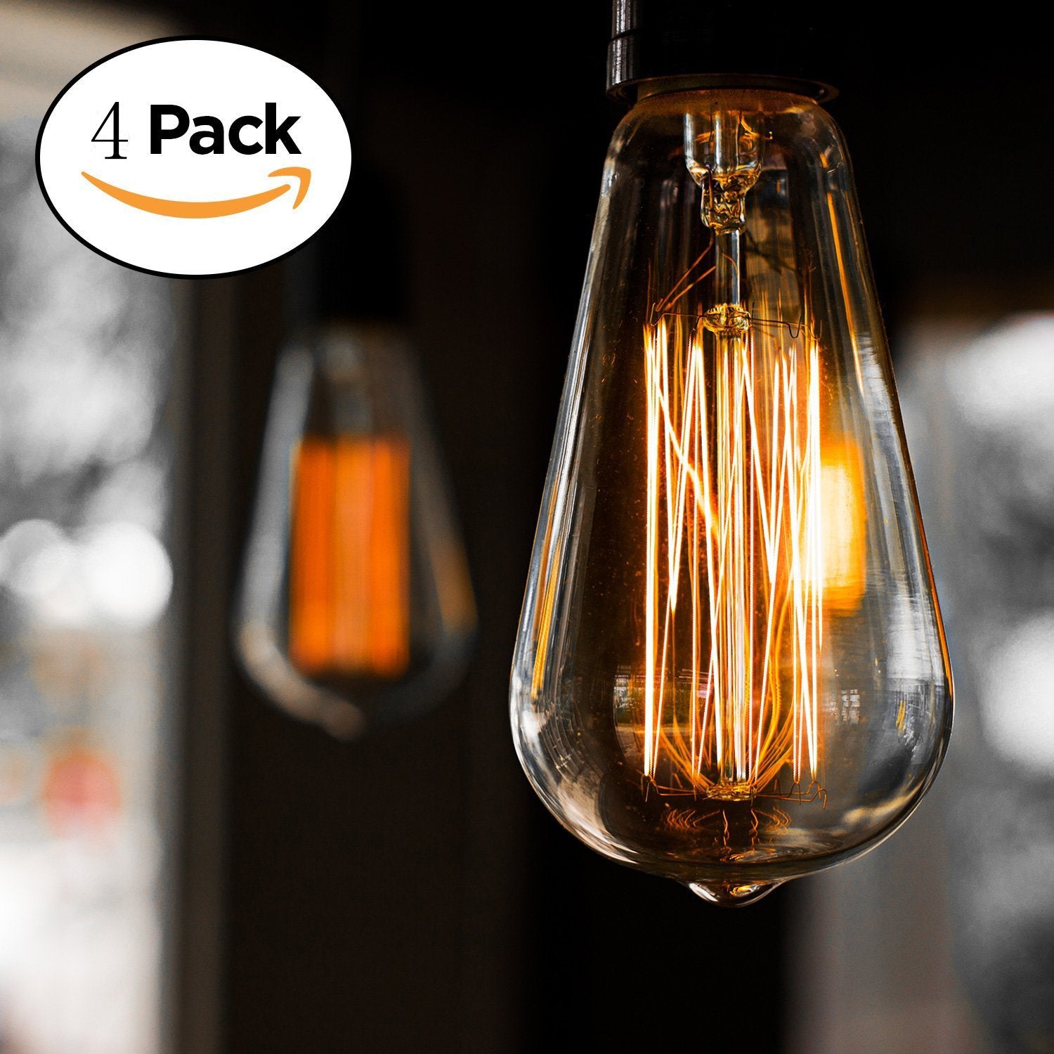 Goendr E26 Edison Bulbs 40W St64 Antique Vintage Warm Dimmable Glass 4 Pack