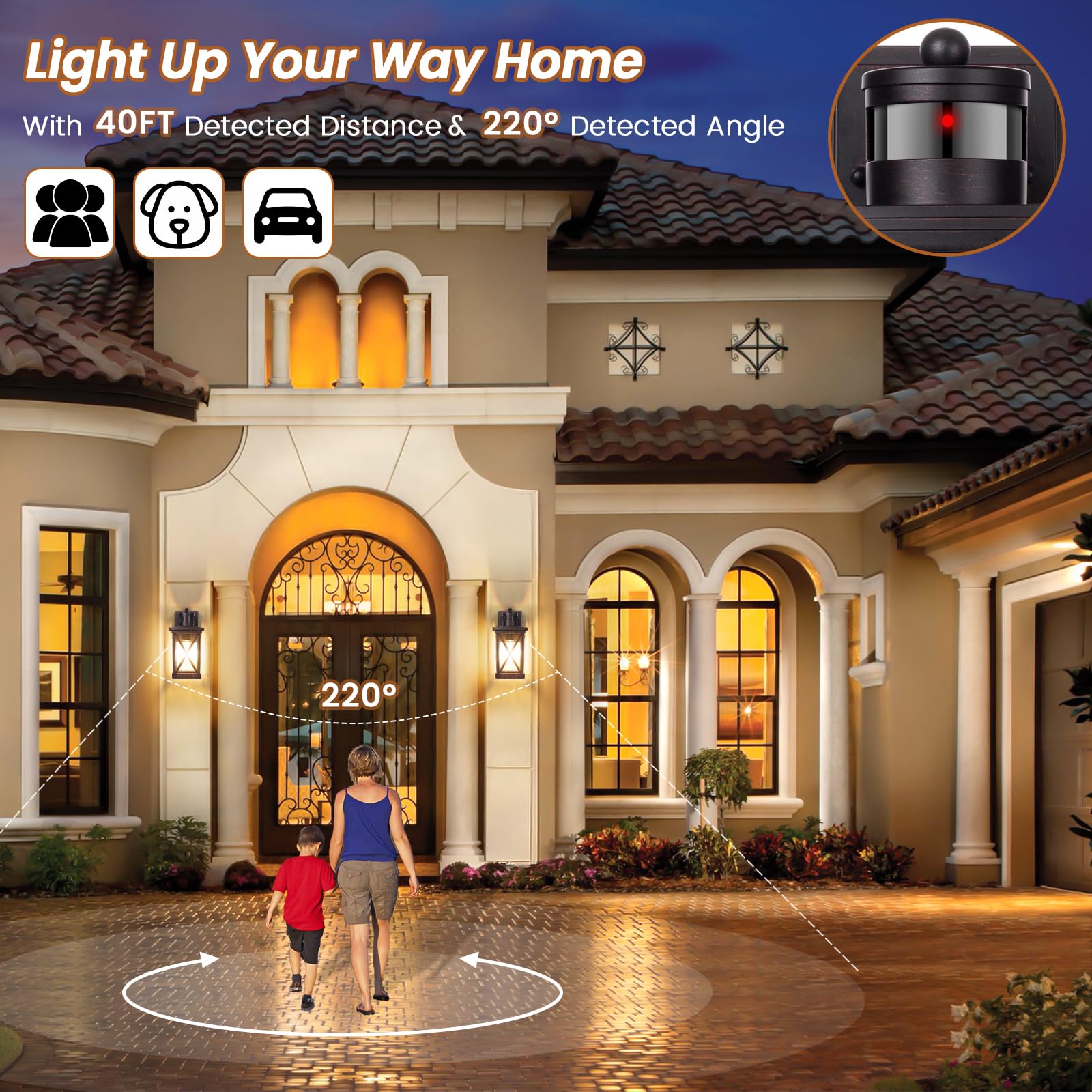 Motion Sensor Outdoor Lights Wall Mount, 2 Packs Brown Dusk To Dawn Waterproof Outside Wall Lights For House, 100% Anti-Rust Alu