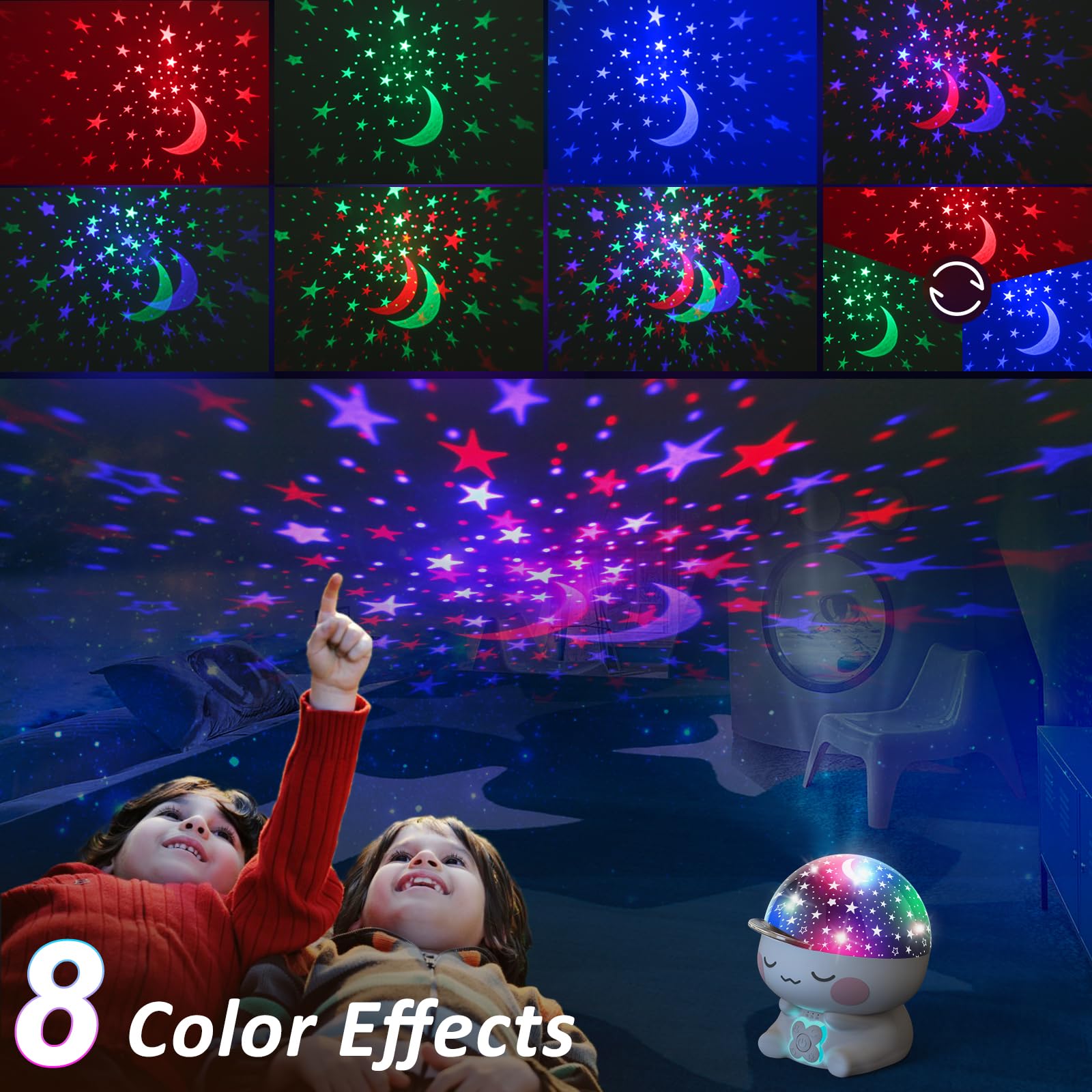 CHENFAN Star Projector Night Light for Kids, 360° Rotation, Timer, Multicolor, Model A-001