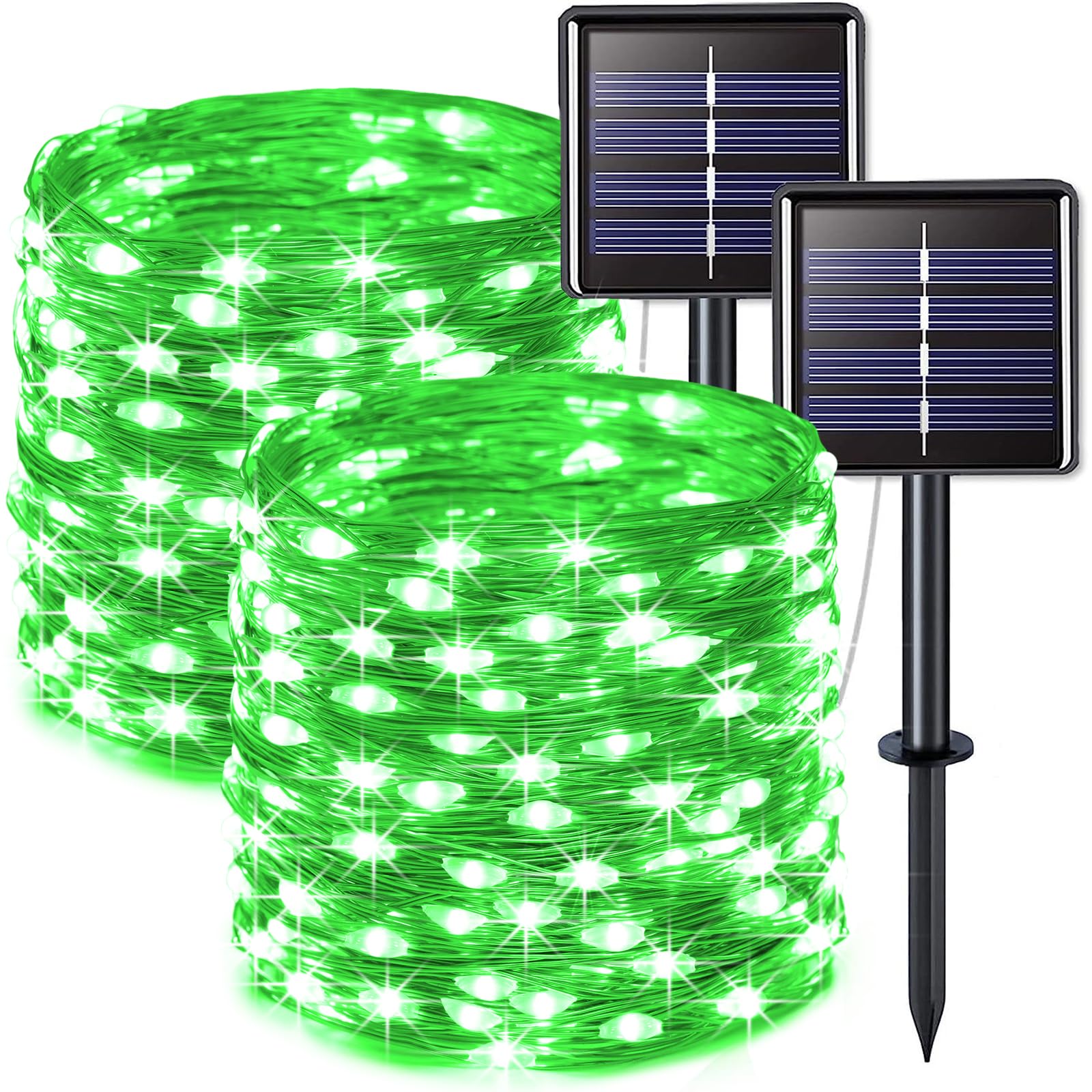 JMEXSUSS 2 Pack Green Solar Halloween Lights, Total 66ft 200 LED Green Solar Lights Outdoor, Waterproof Green Halloween Lights f