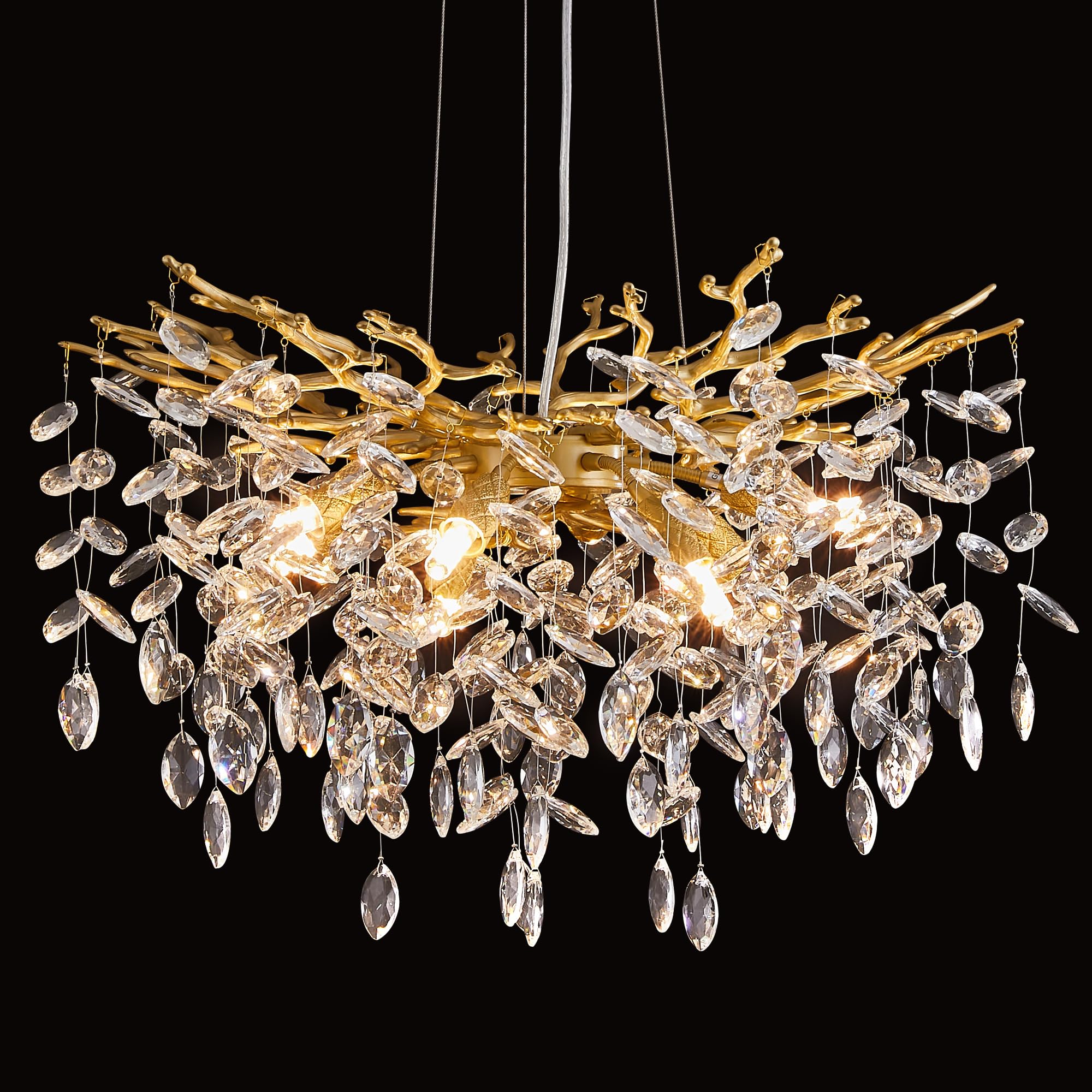 Modern Tree Branch Crystal Chandelier Luxury Gold Crystal Pendant Lighting 23.6'' Contemporary 8-Light Chandeliers For Dining Ro