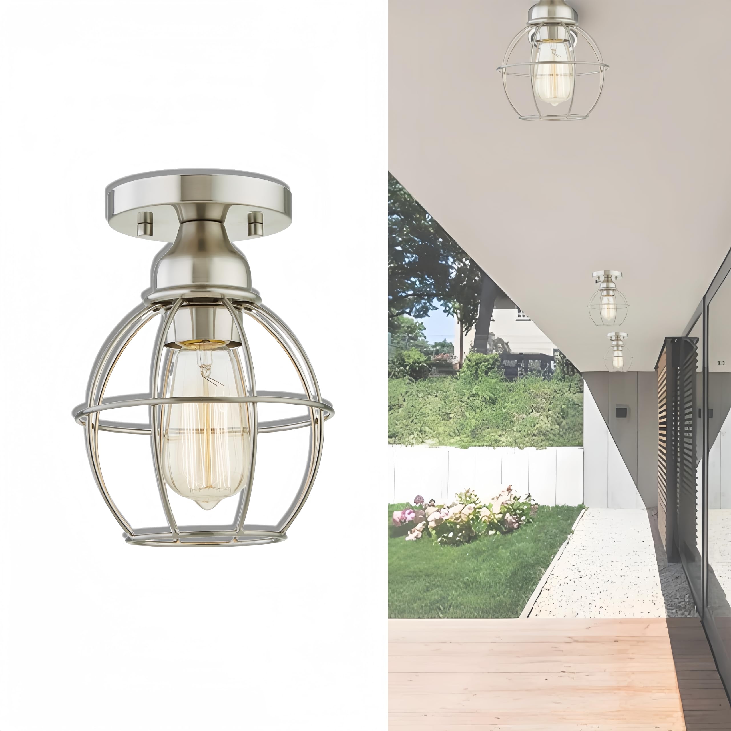 Wisbeam Semi Flush Mount Ceiling Light, Metal, E26 Base, 60W Max, Nickel Finish, Etl Rated, Model Ws-Cl018, Bulbs Not Included, 1