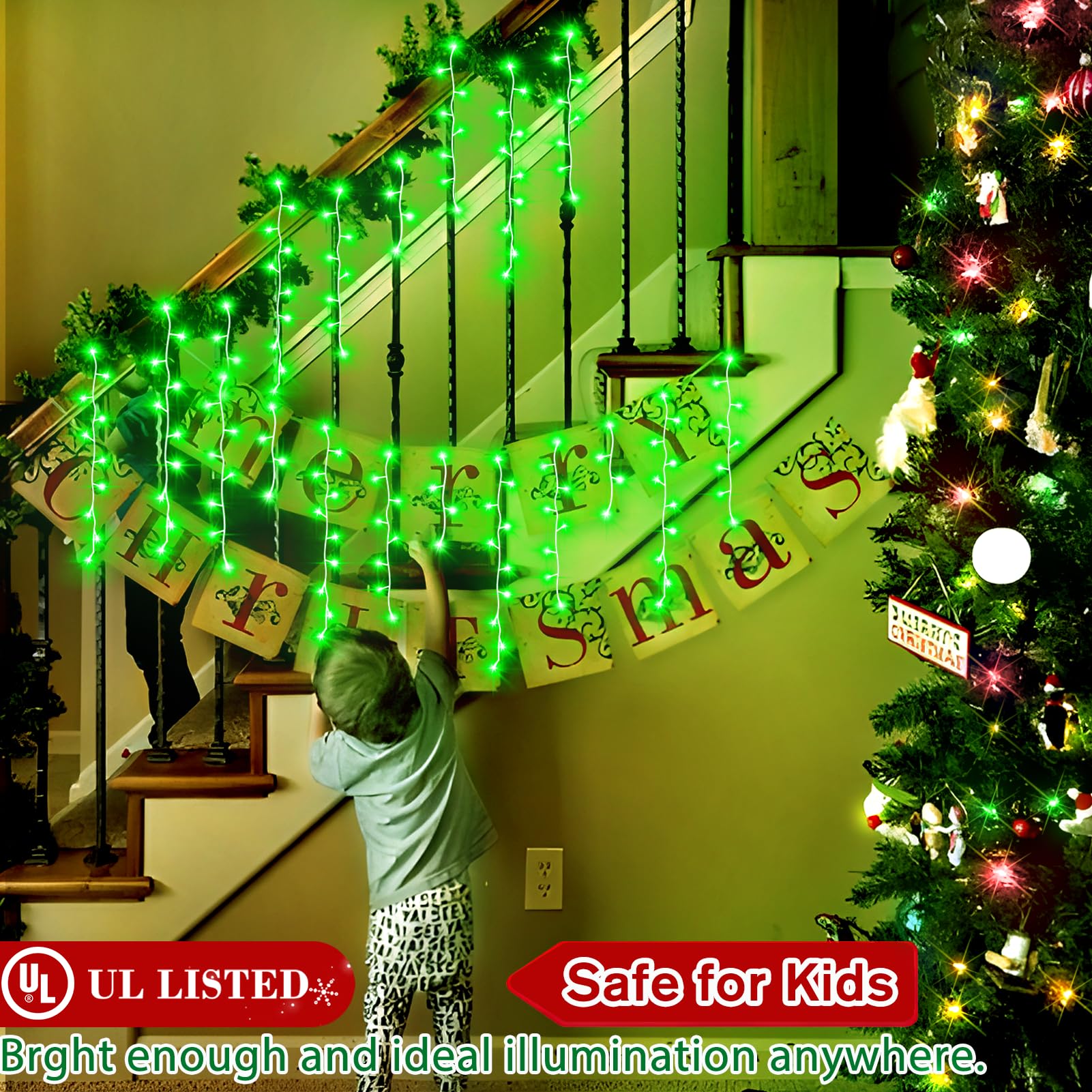 Xurisen 132Ft Christmas Lights Decorations Outdoor, 1280 Led 8 Modes Fairy Lights With 240 Drops,Plug In Waterproof Timer Memory