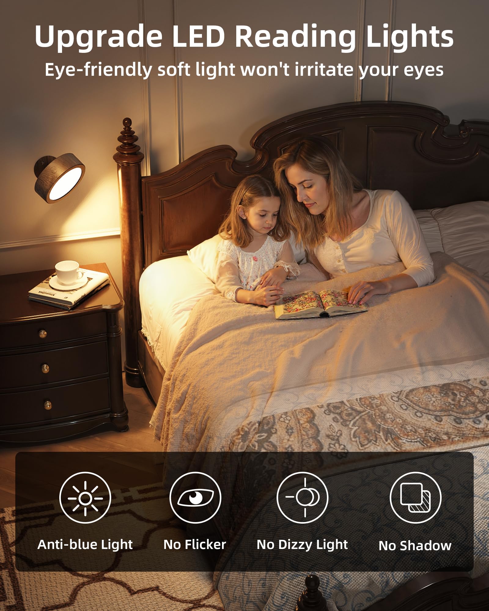 EZVALO LED Wall Mounted Lights, 3 Color Temps, Remote & Touch Control, 2 Pack, Black Walnut, Model EZL2404A
