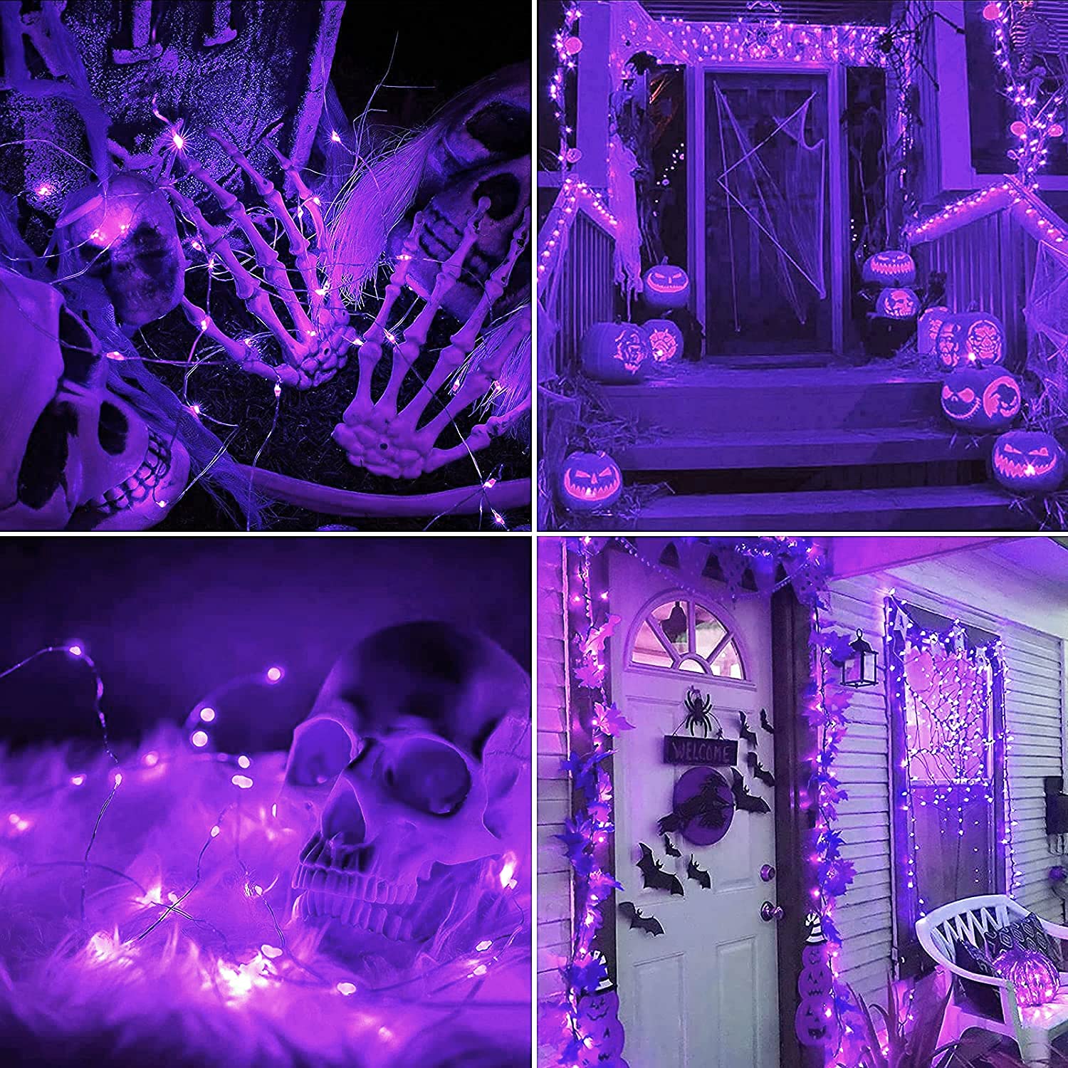 JMEXSUSS Solar Fairy Lights 100 LED 33ft Copper Wire Purple 4 Pack Waterproof 8 Modes for Halloween Christmas Garden Decor