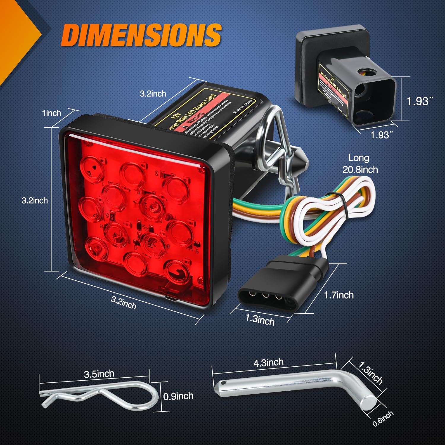 Nilight Led Brake Light Trailer Hitch Cover Square Red Lens Vehicle Tow Hitch Driving Brake Lamp 12 Leds Brake Tail Lights With