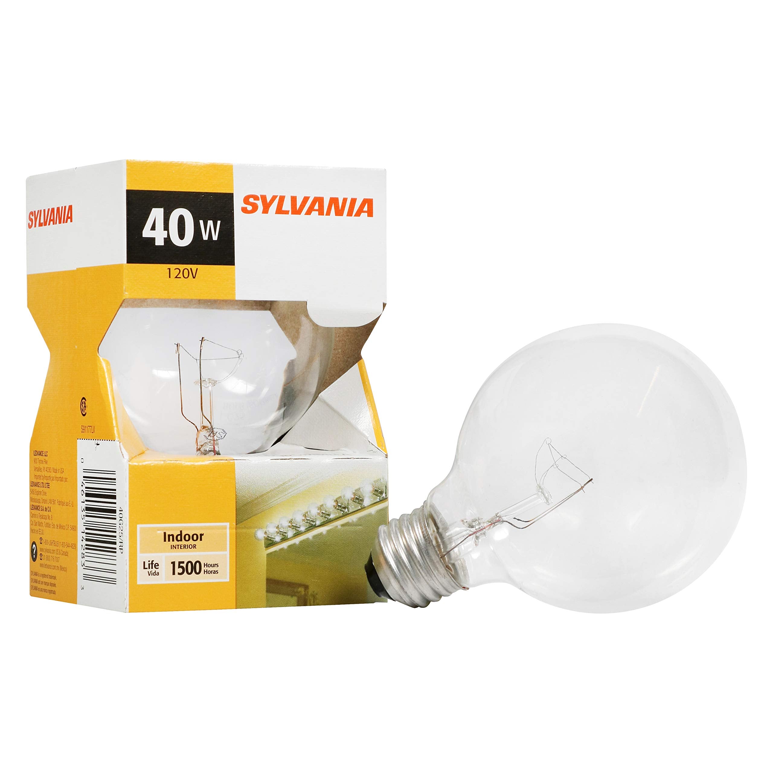 LEDVANCE SYLVANIA G25 Incandescent Bulb 40W 2850K Clear 1 Count Medium Base Model 14283