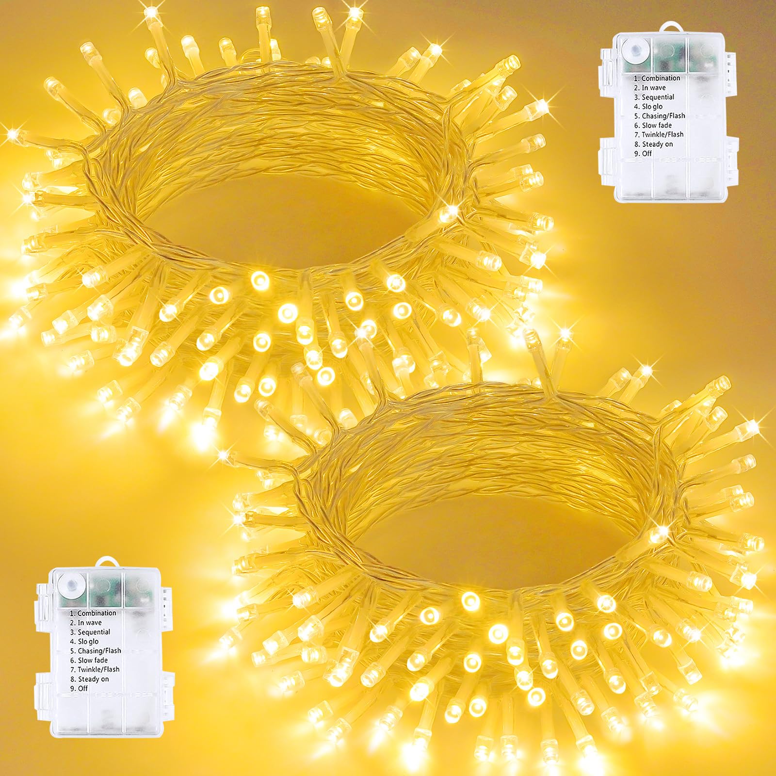 2 Pack Christmas String Lights Battery Operated With Timer  33Ft 100 Led Waterproof Twinkle Lights  8 Modes Fairy Light For Indoor And Outdoor Bedroom Garland Tree Christmas Decorations (Warm White)